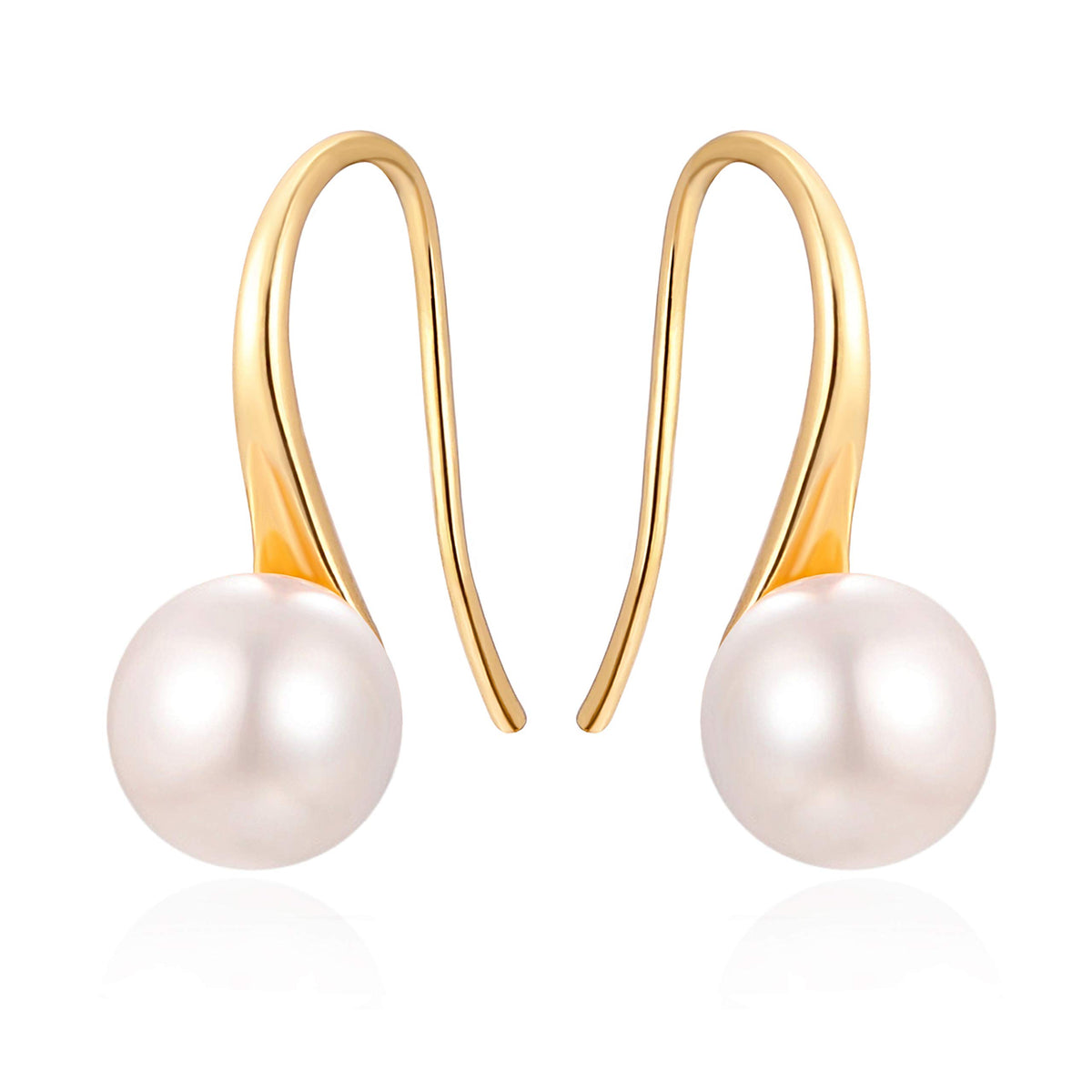 925 Sterling Silver Hoop Handpicked AAA+ Quality 7.5-8mm White Freshwater Cultured Pearl Dangle Drop Earrings Jewelry for Women