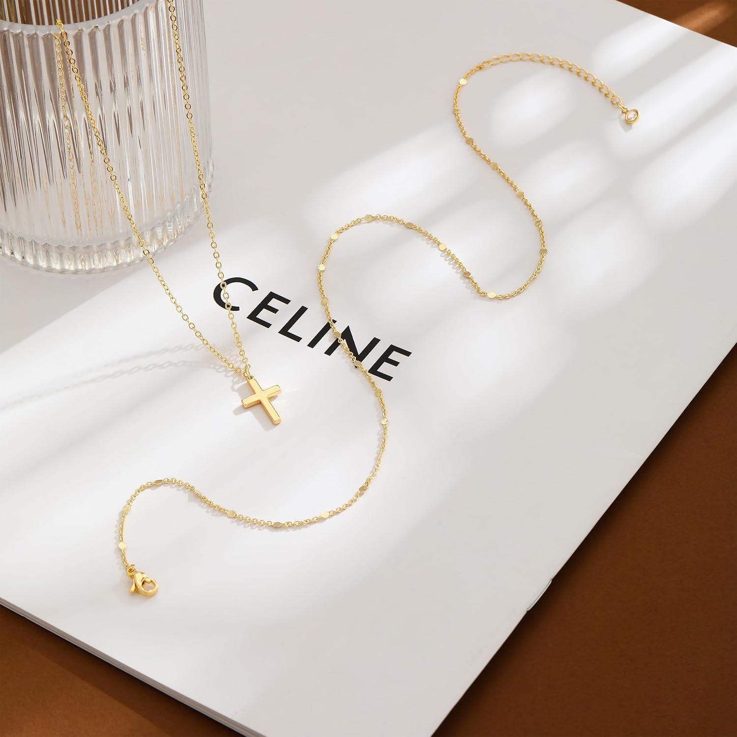 Cross Necklace for Women Dainty 14K Gold/Silver Plated Sideways Cross Necklace Non Tarnish Trendy Gold/Silver Small Cute Simple CZ Jewelry Baptism Religious Faith Jewelry Gifts
