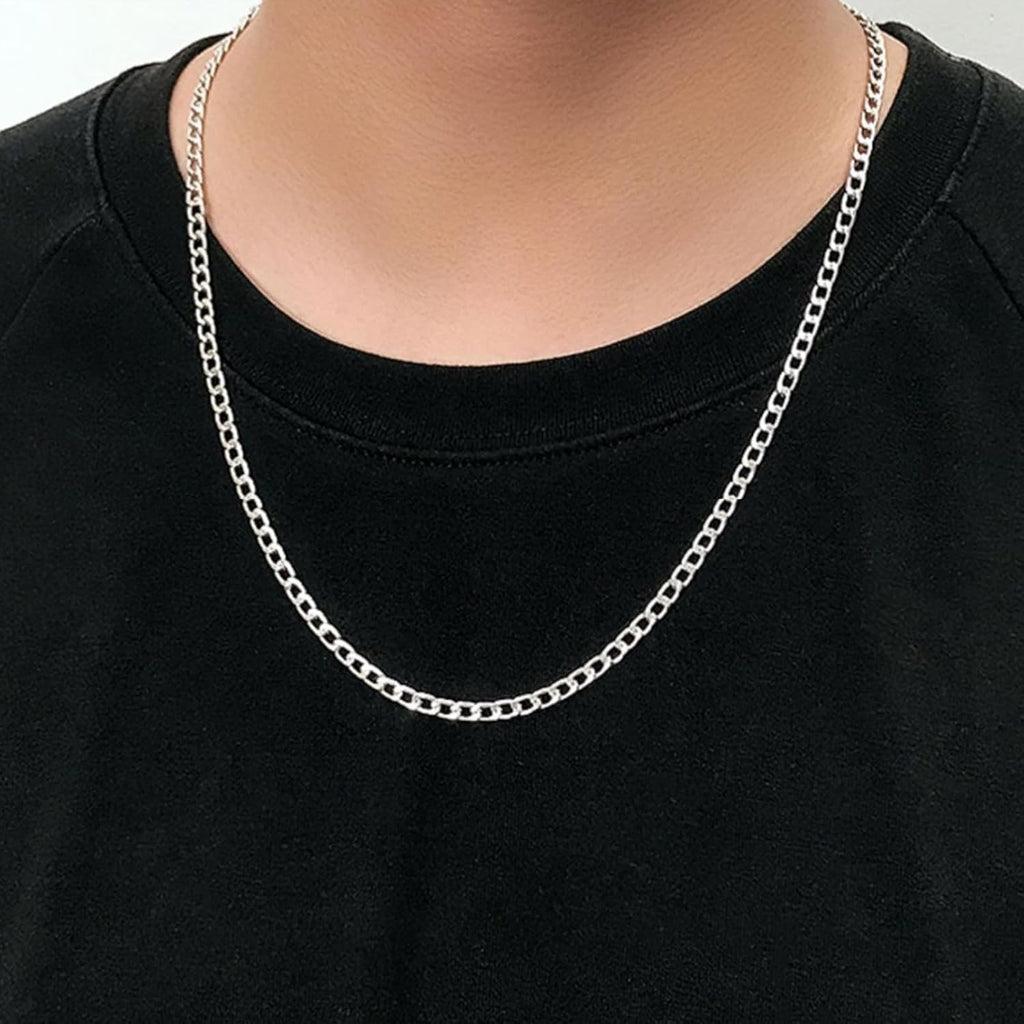 5mm Cuban Link Chains for Men, Silver Stainless Steel Necklace Chain, Neck Chains for Men, Mens Necklace 18, 20, 22, 24 Inch
