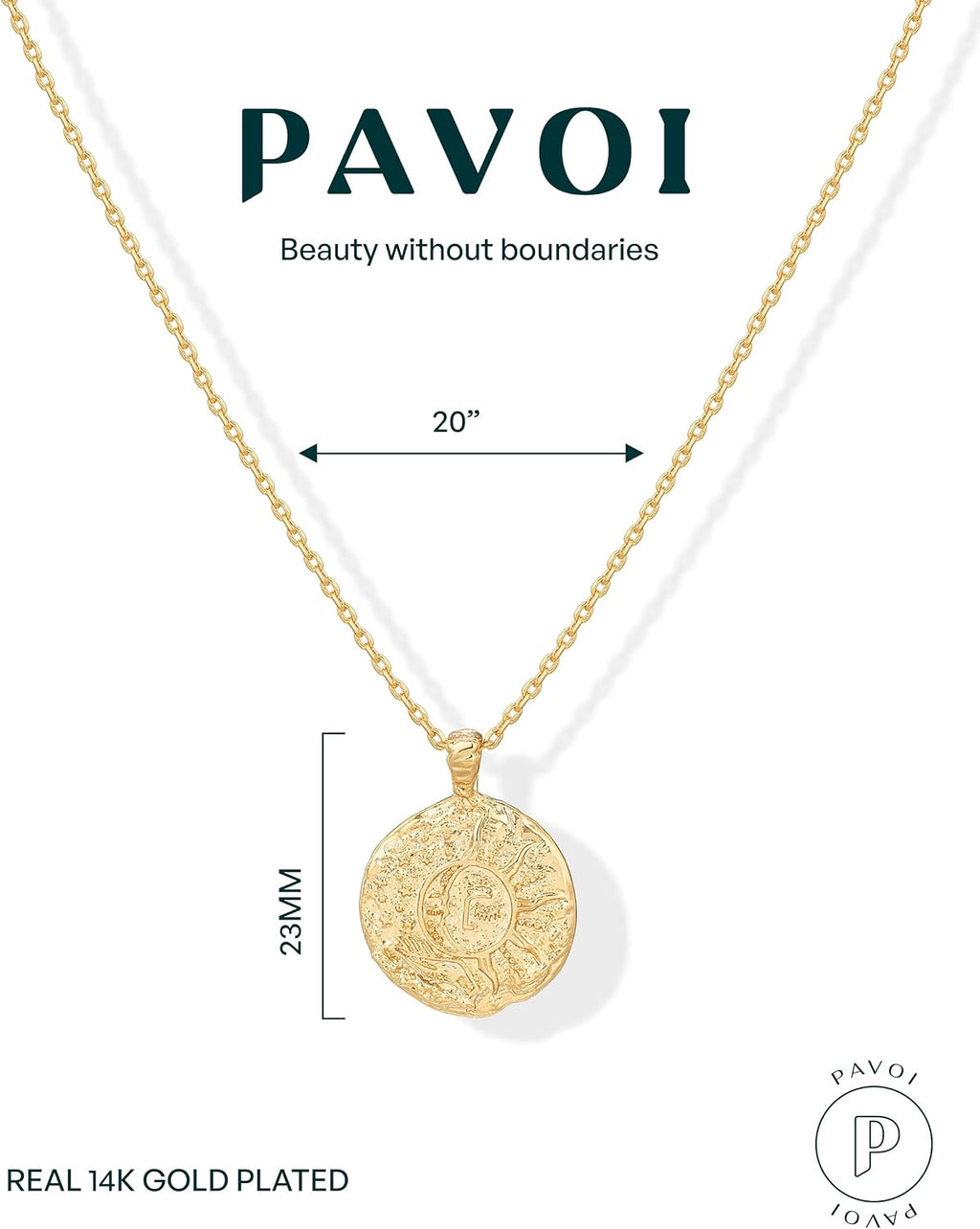 PAVOI 14K Gold Plated Engraved Coin Pendant Necklaces for Women | Byzantine Coin Pendants, Cute Celestial Necklaces Jewelry Gifts