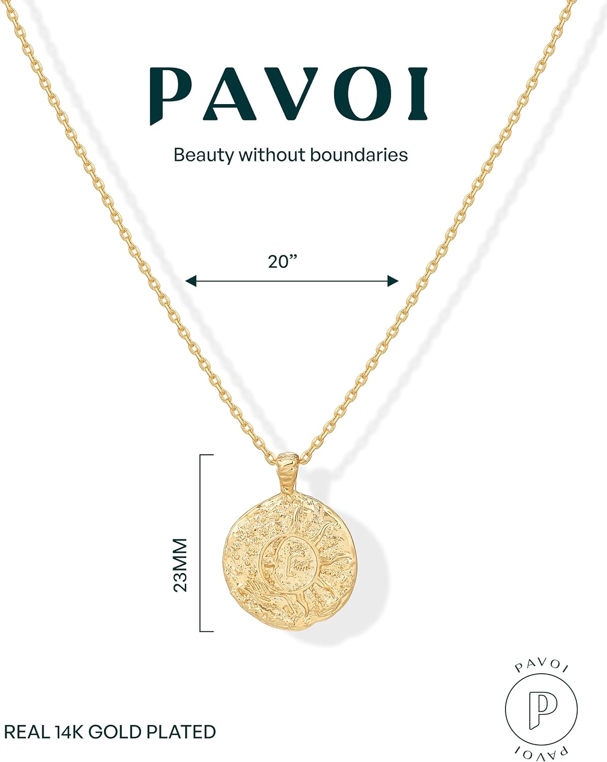 PAVOI 14K Gold Plated Engraved Coin Pendant Necklaces for Women | Byzantine Coin Pendants, Cute Celestial Necklaces Jewelry Gifts