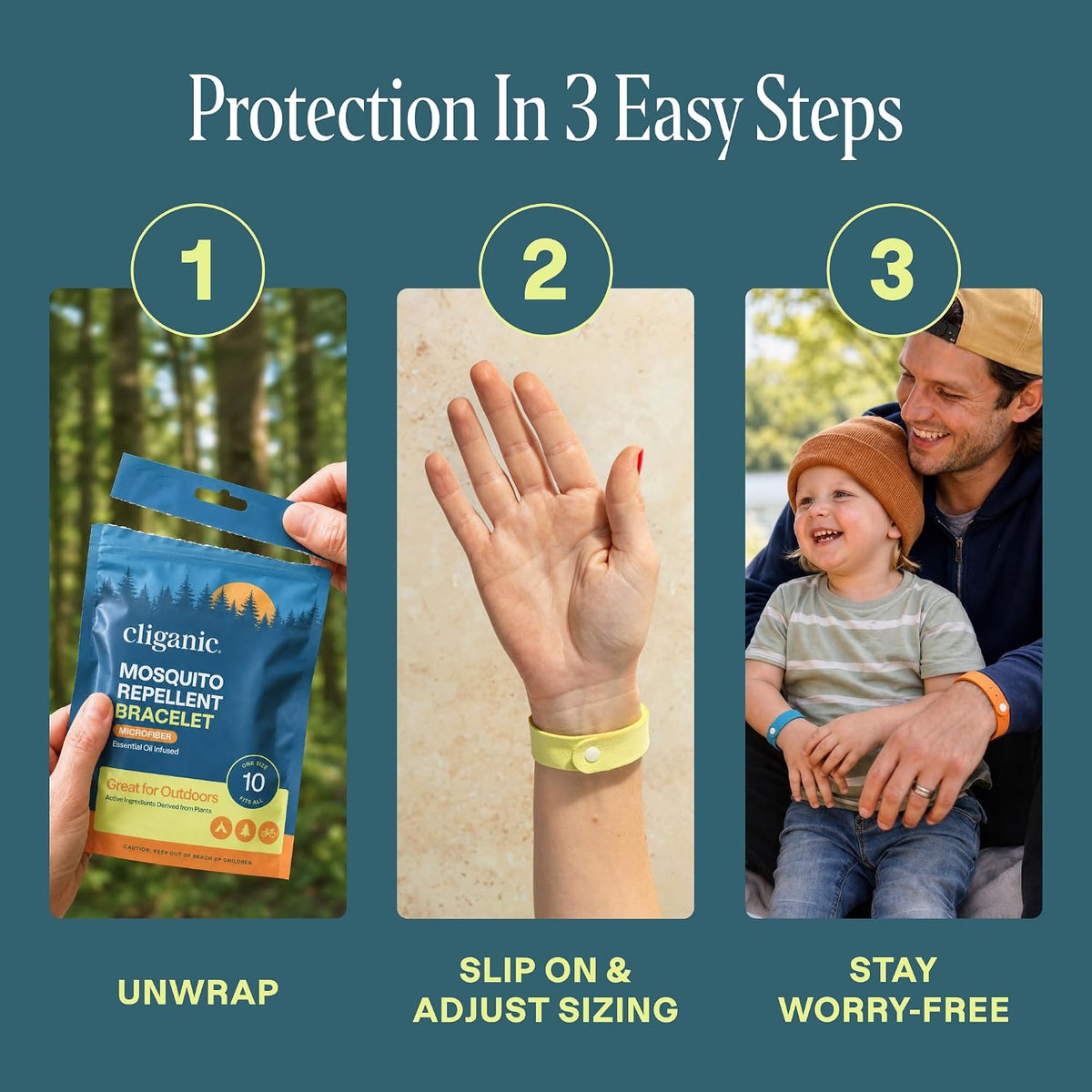 Cliganic Mosquito Repellent Microfiber Bracelets (20 Pack) - for Adults and Kids, DEET Free Wristbands