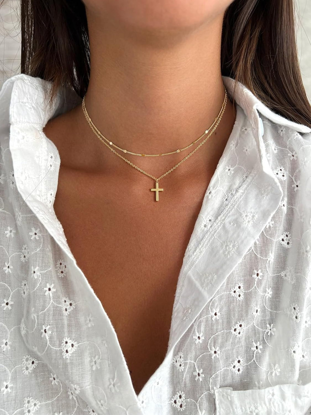 Cross Necklace for Women Dainty 14K Gold/Silver Plated Sideways Cross Necklace Non Tarnish Trendy Gold/Silver Small Cute Simple CZ Jewelry Baptism Religious Faith Jewelry Gifts