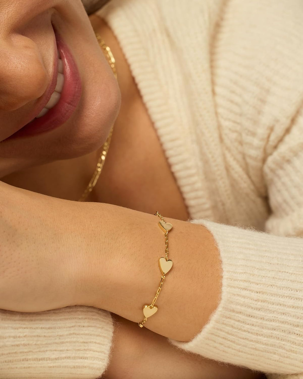 PAVOI Friendship Bracelets for Women, 14K Gold Plated Heart Charm Set | Matching Bracelets, Best Friend Bracelet, Mother Daughter Bracelets, Adjustable Bracelet