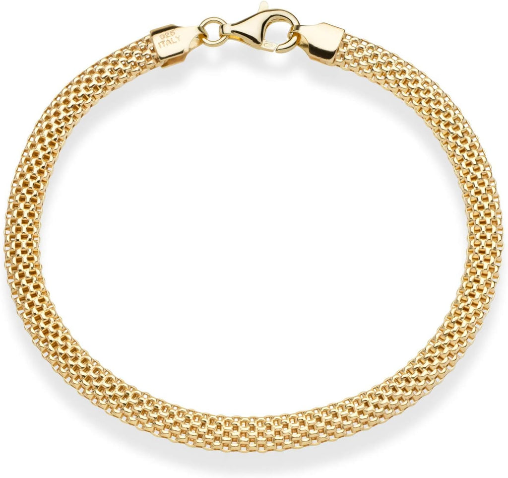 Miabella Italian 18K Gold Over 925 Sterling Silver 5mm Mesh Bracelet Women | Gold Plated Sterling Silver Option, Link Chain, Fine Jewelry, Made in Italy