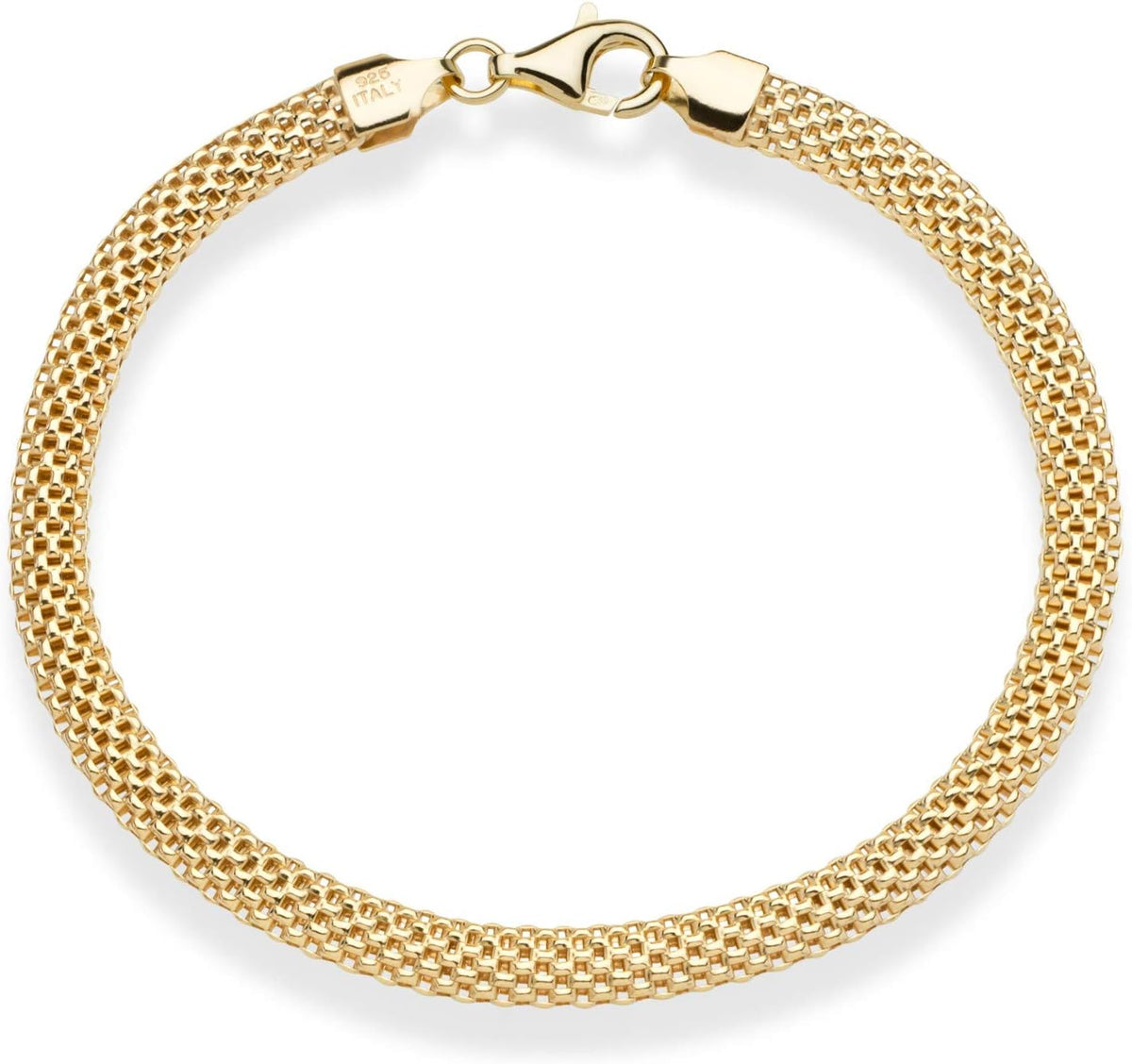 Miabella Italian 18K Gold Over 925 Sterling Silver 5mm Mesh Bracelet Women | Gold Plated Sterling Silver Option, Link Chain, Fine Jewelry, Made in Italy