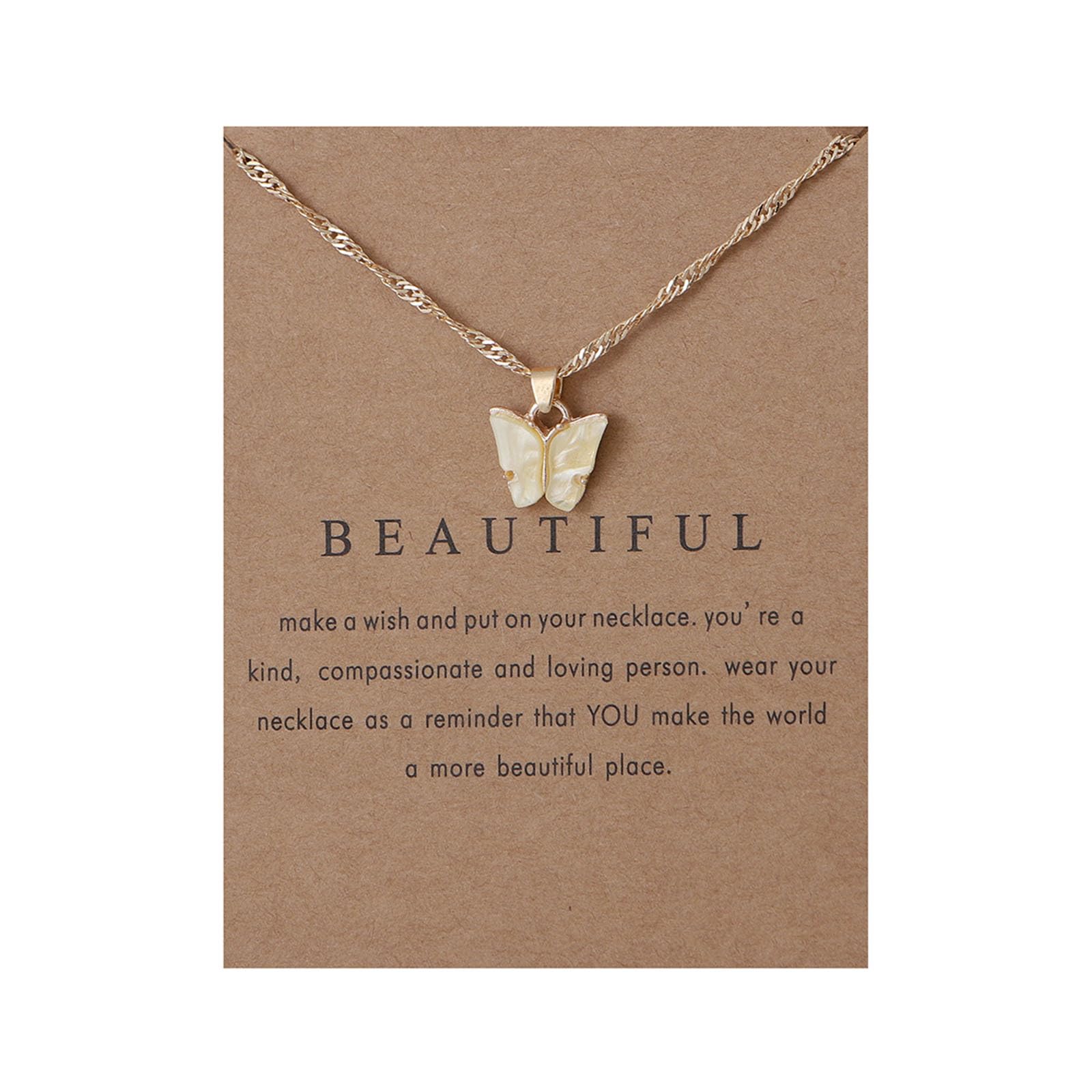 Caiyao Sweet Cute Colorful Butterfly Adjustable Clavicle Chain Lightweight Arcylic Insect Necklace with Message Card Friendship Good Luck Bohemian Jewelry for Women