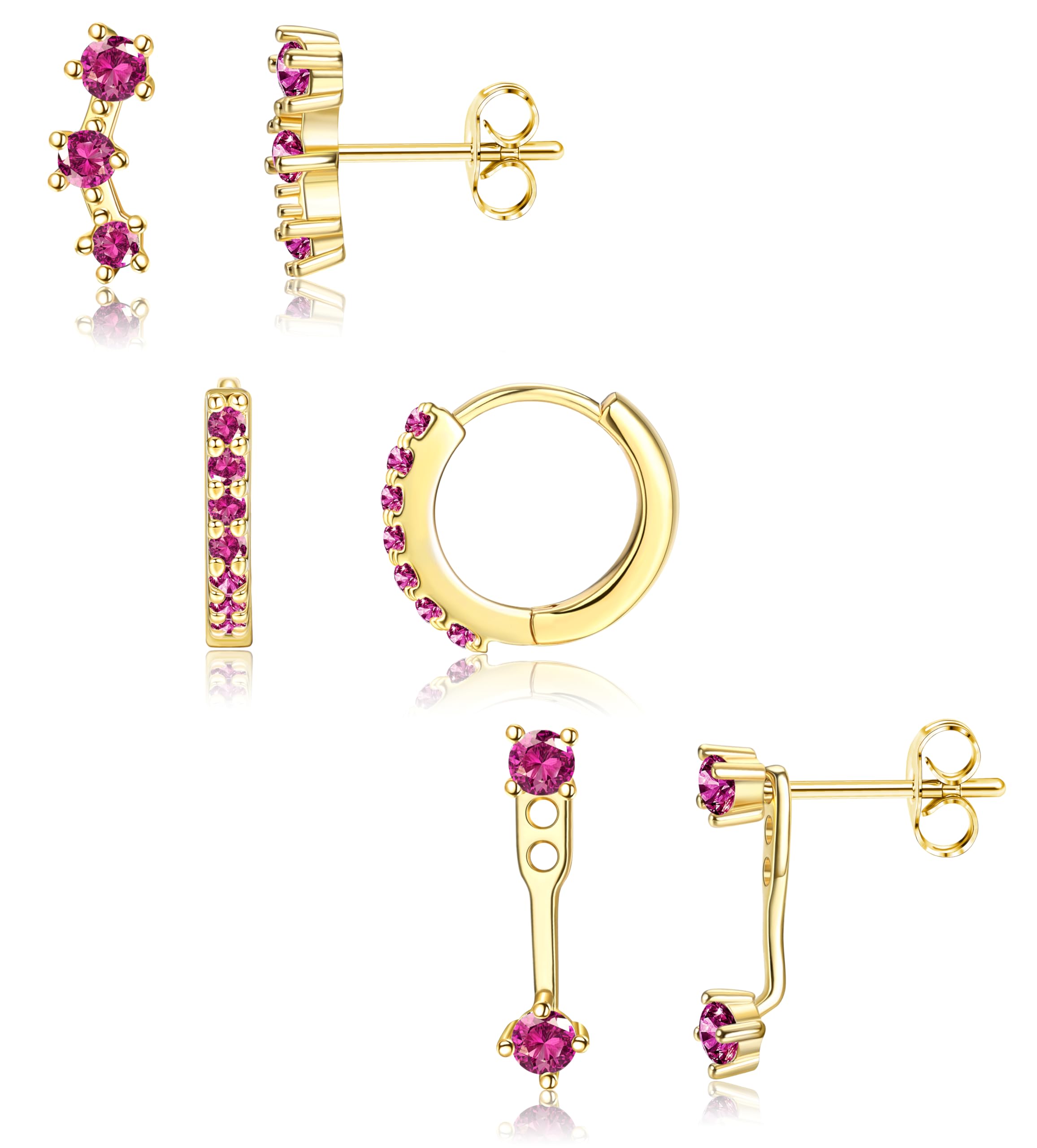 3 Pairs 925 Sterling Silver Hypoallergenic Earrings for Women Trendy - 14K Gold Plated Stud Hoop Cartilage Earrings Set Small Earring Stacks for Sensitive Ears Non Tarnish Dainty Silver Earring