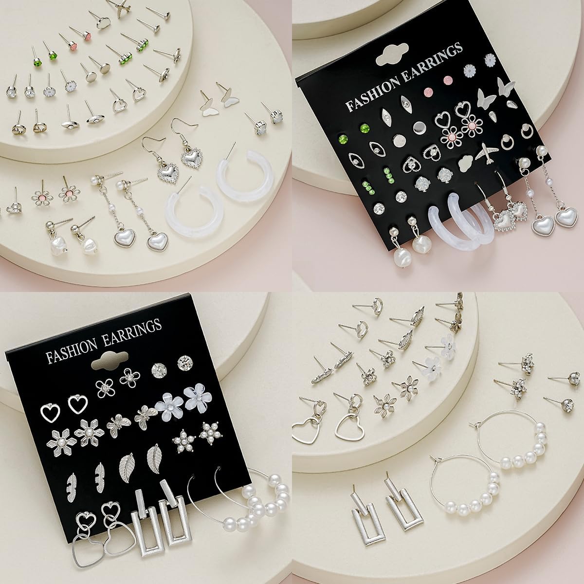 84 Pairs Gold Stud Earrings Set for Women Multipack, Fashion Pearl Cubic Zirconia Butterfly Earrings Packs Piercings, Hypoallergenic Stud Hoops Earrings for Gift