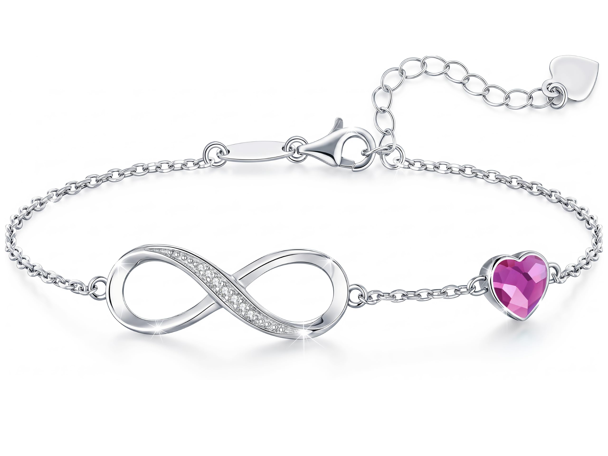CDE 925 Sterling Silver Infinity Birthstone Bracelet Jewelry Gift for Women | Hypoallergenic,Non Tarnish,Heart CZ,Nickel-Free & Lead-Free,Anniversary Christmas Birthday Idea Gifts for Wife Girlfriend Her