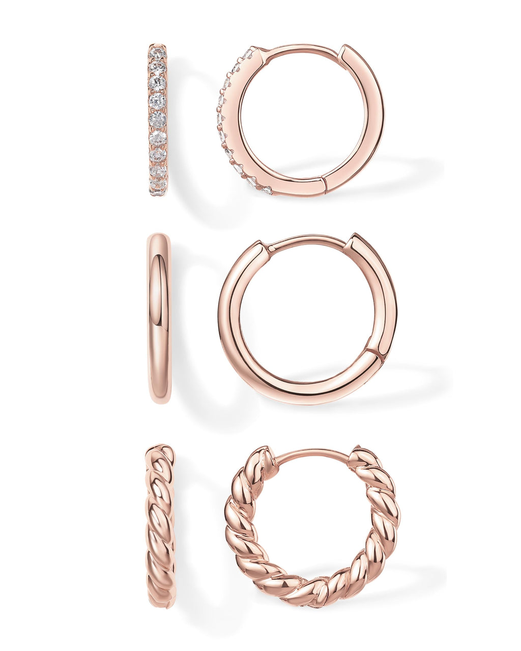 PAVOI Gold Hoop Earrings for Women, 3-Pair Small Huggie Earrings Set | Hypoallergenic Earrings with 925 Sterling Silver Posts, 14K & 18K Gold Plated Piercing Earrings with Cubic Zirconia