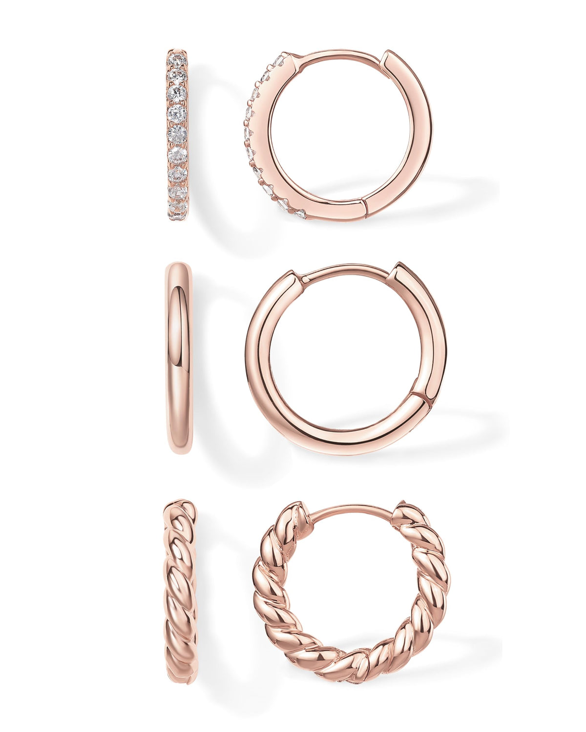 PAVOI Gold Hoop Earrings for Women, 3-Pair Small Huggie Earrings Set | Hypoallergenic Earrings with 925 Sterling Silver Posts, 14K & 18K Gold Plated Piercing Earrings with Cubic Zirconia