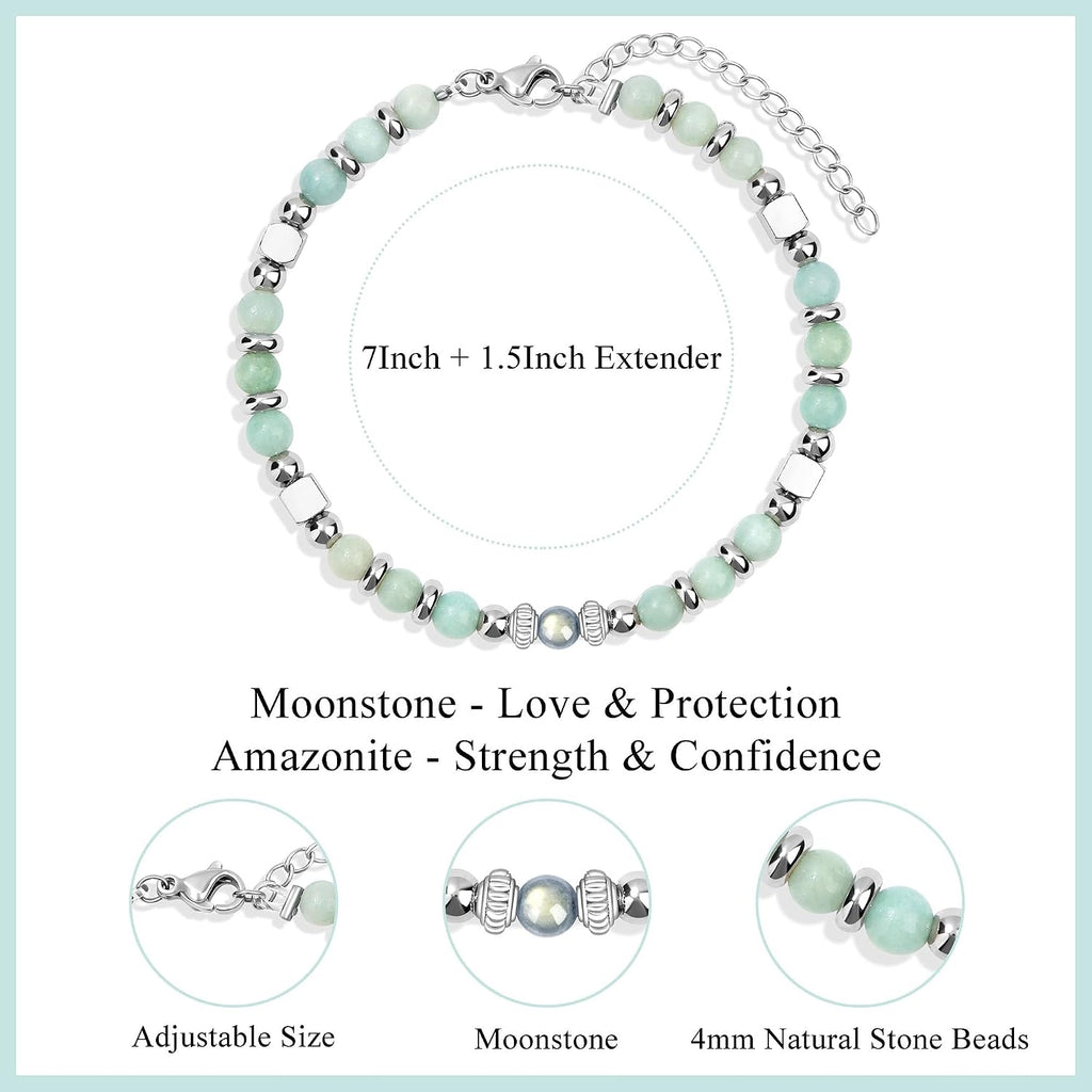 Gifts for Women Moonstone Bracelet, Amazonite Imperial Jasper Bracelets | Christmas Birthday Valentines Mothers Day Graduation Gifts Natural Stone Stainless Steel Beads Bracelets