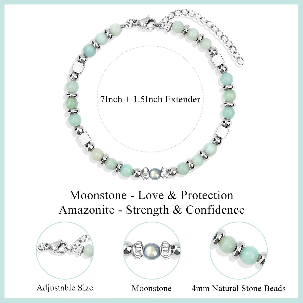 Gifts for Women Moonstone Bracelet, Amazonite Imperial Jasper Bracelets | Christmas Birthday Valentines Mothers Day Graduation Gifts Natural Stone Stainless Steel Beads Bracelets