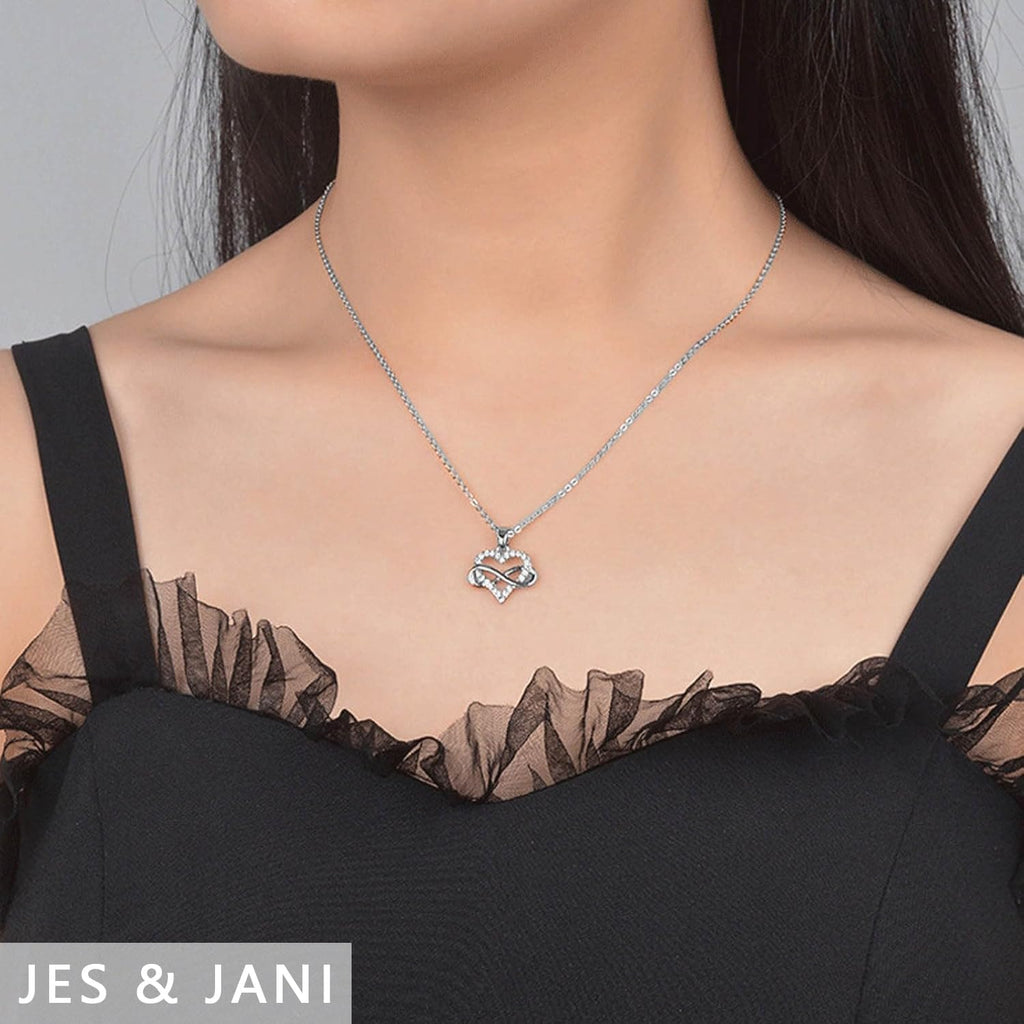 JES & JANI Infinity Heart Necklace for Women, Love Heart Pendant with Cubic Zirconia and Infinity Necklace, 925 Sterling Silver Heart Necklace for Girlfriend