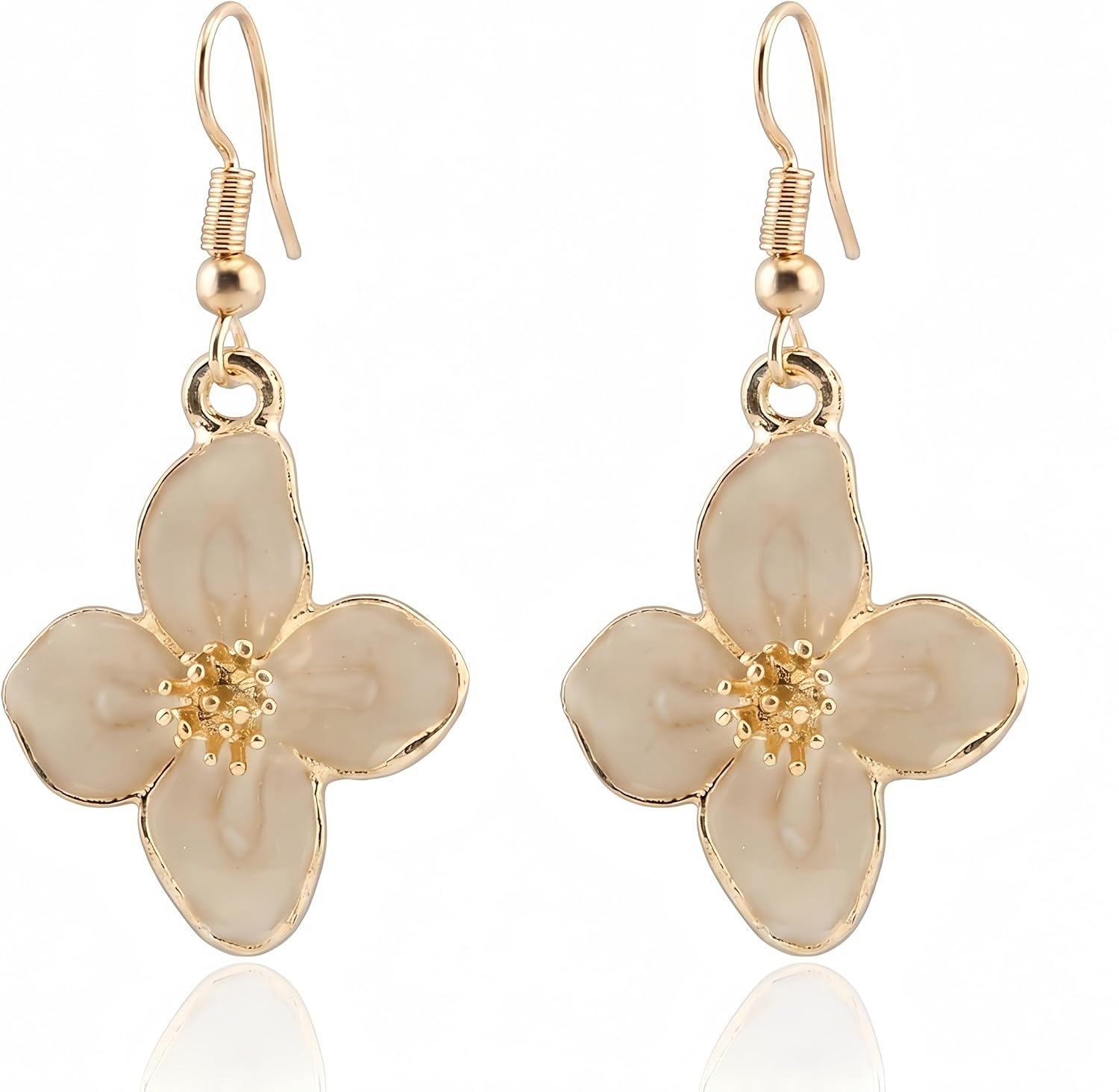 Enamel Cherry Blossom Flower Drop Earrings Gold Fish Hook Floral Women Gift | lightweight/Realistic