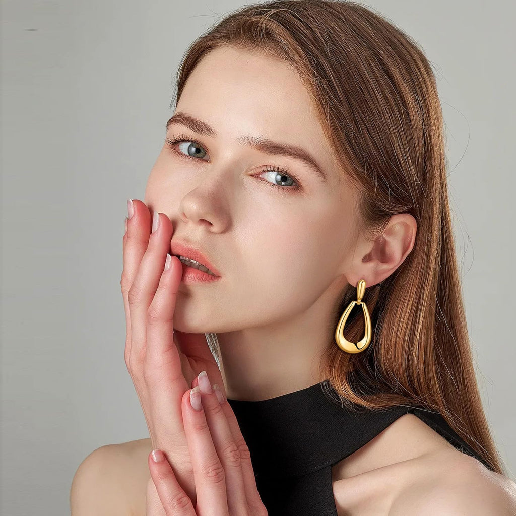 Chunky Gold Earrings For Women Trendy Statement Gold Plated Flower Shell Knot Dangle Earrings Lightweight Hypoallergenic Fashion Jewelry Set