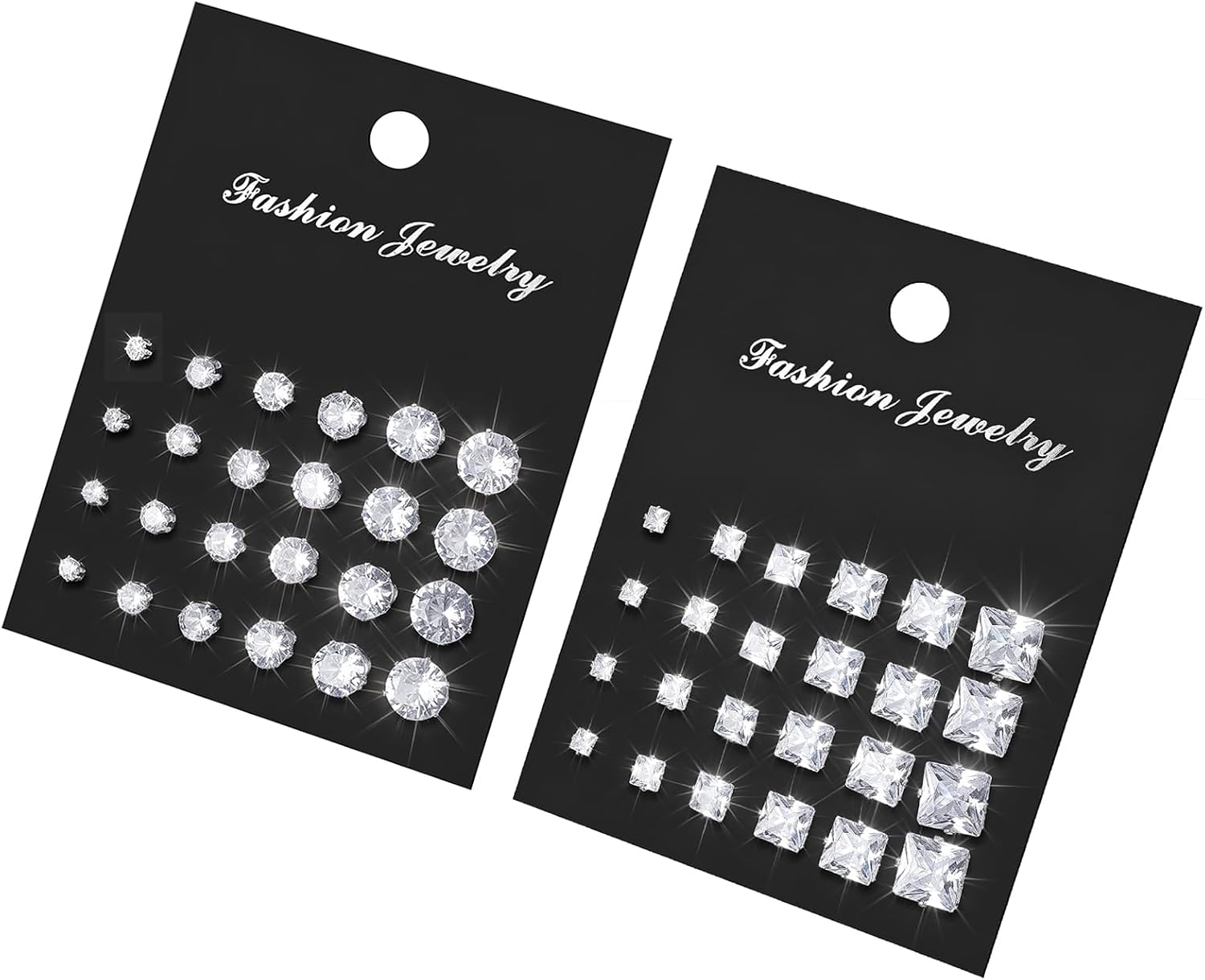 24 Pairs Cubic Zirconia Silver Stud Earrings Set for Women Men | Hypoallergenic, Flat Back Surgical Stainless Steel, Round & Square CZ Studs, Cartilage Earrings for Piercing Sensitive Ears