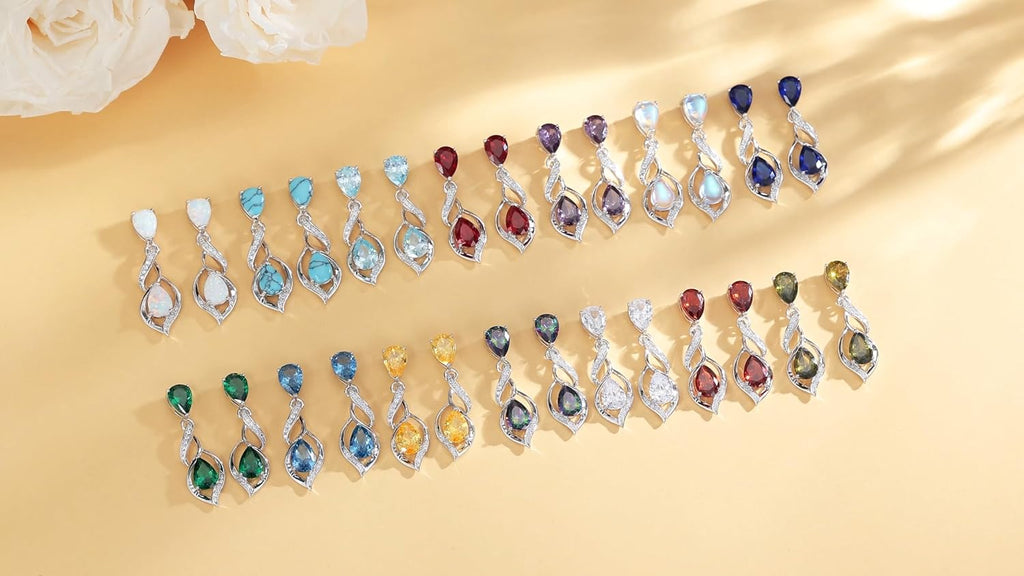 FANCIME Gift for Women Birthstone Earrings for Women Teardrop Cubic Zirconia Earrings S925 Sterling Silver infinity Love Birthday Gifts for Mom Women
