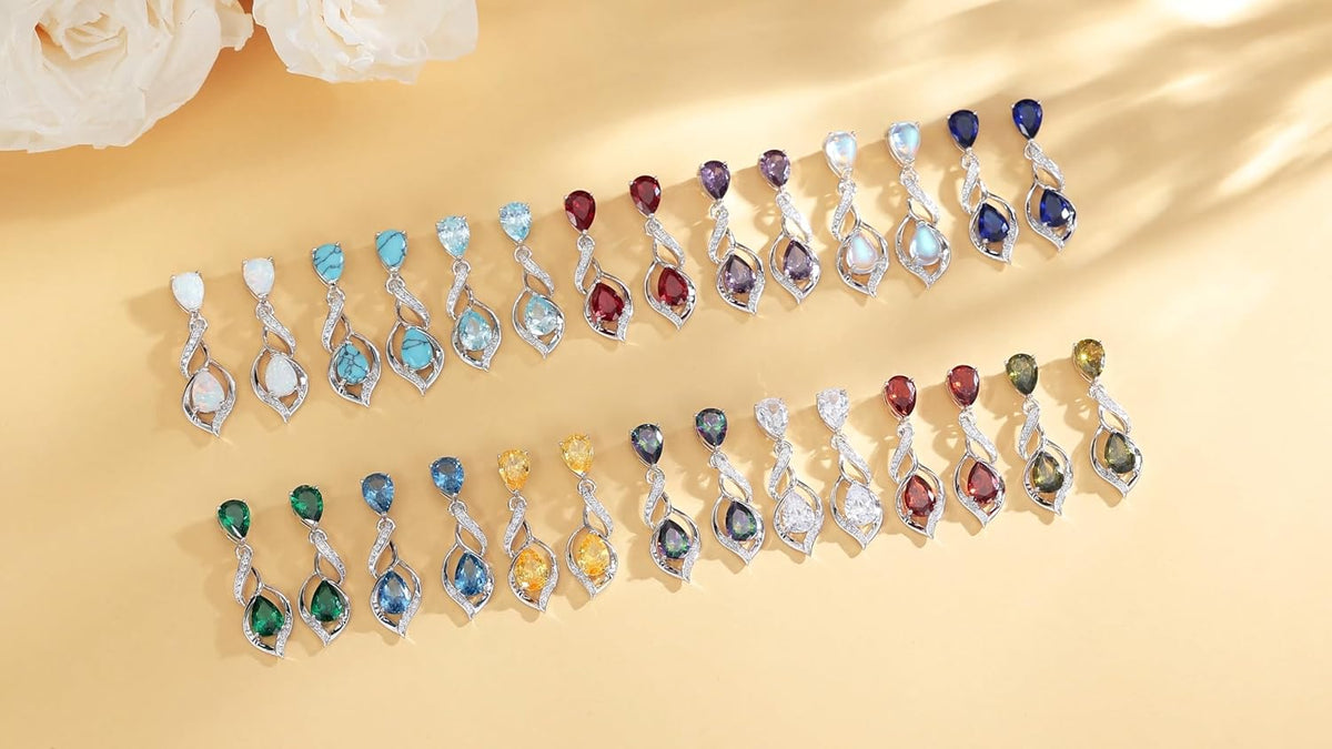 FANCIME Gift for Women Birthstone Earrings for Women Teardrop Cubic Zirconia Earrings S925 Sterling Silver infinity Love Birthday Gifts for Mom Women