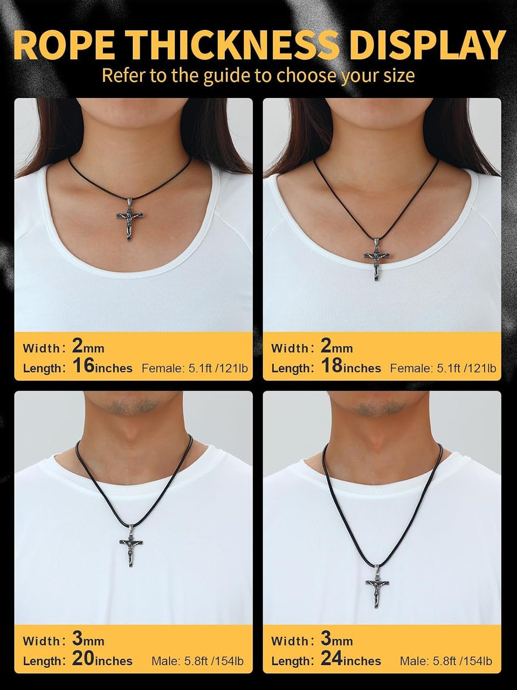 U7 Leather Necklace Cord for Men Black Wax Rope Chain for Pendant | Waterproof Woven Wax Cord Necklace With Stainless Steel Clasp, 1.5/2/3mm, 16-30", Lightweight Comfortable for Everyday Wear