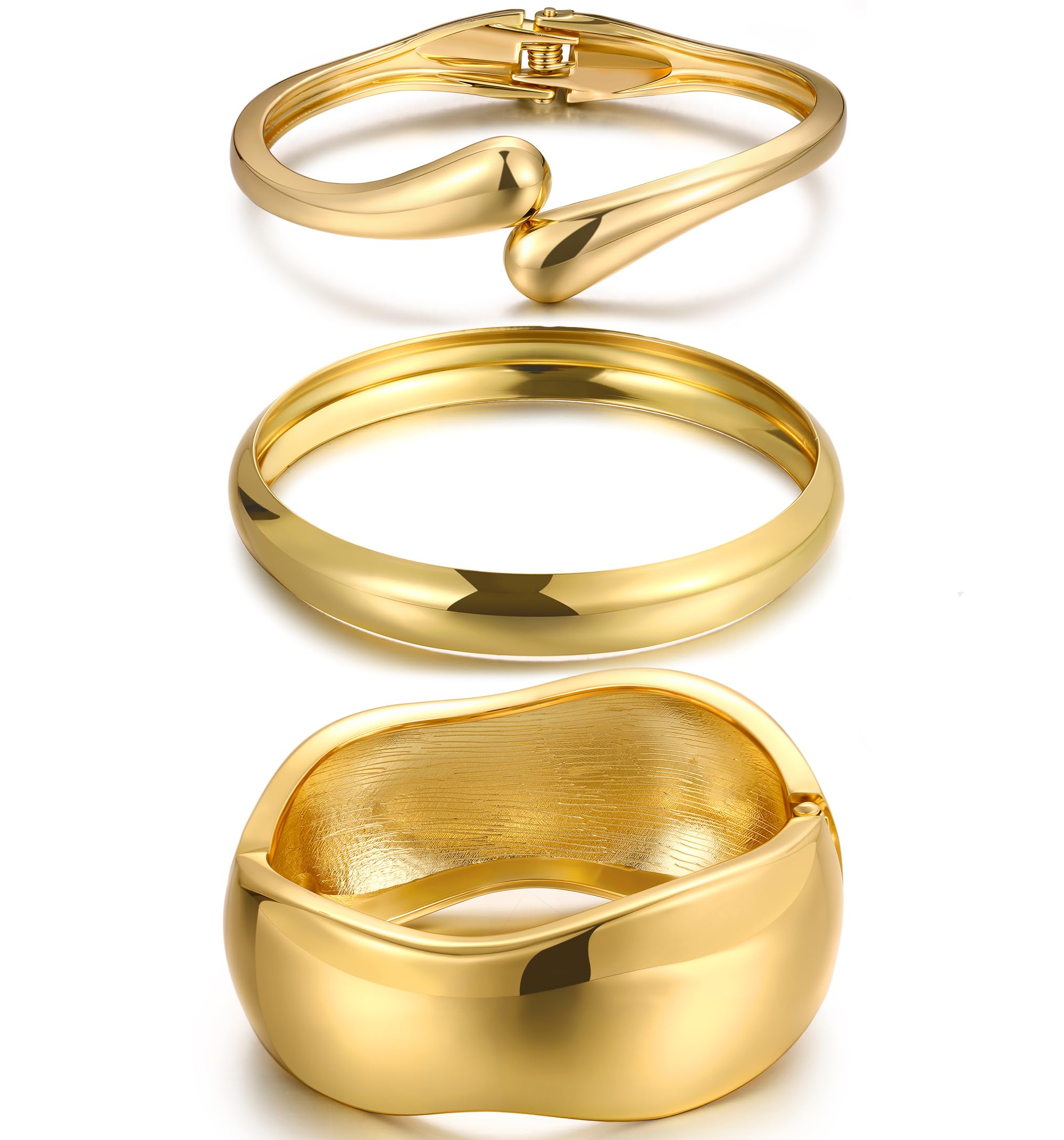 Chunky Gold Bangle Bracelets for Women, Dainty 14k Gold Plated Big Stackable Bangles Set, Trendy Statement Cuff Bracelet Stack Fashion Jewelry Gifts