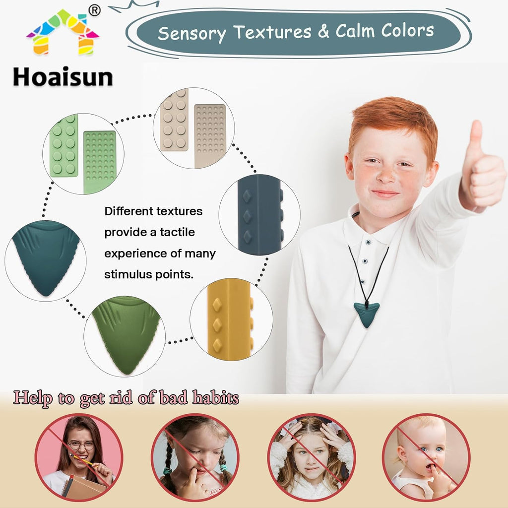 Chew Necklaces for Sensory Kids, 6 Pack Sensory Chew Necklaces for Boys and Girls with Autism, ADHD, SPD, Chewing (Morandi)