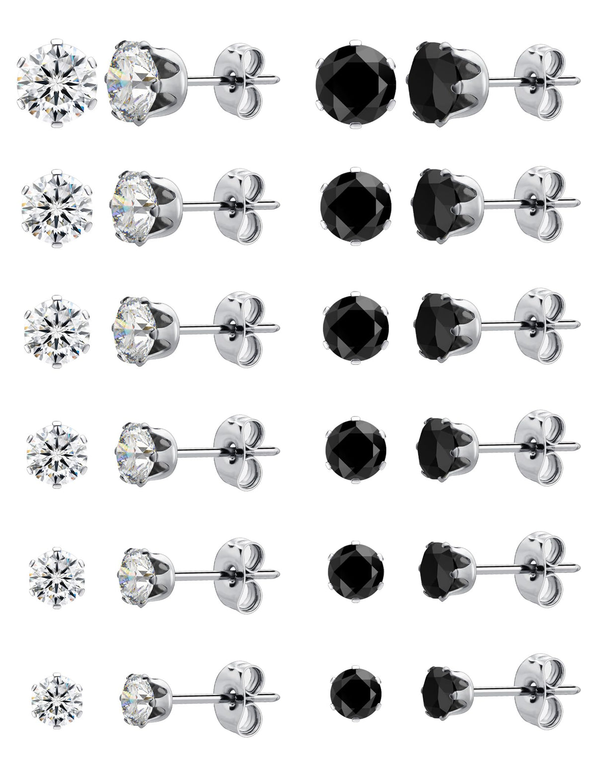 12 Pairs Silver Earrings Surgical Steel Earrings Women's Earrings Hypoallergenic Earrings Set Men's Earrings 12 Colors CubicZirconia Studs Earrings