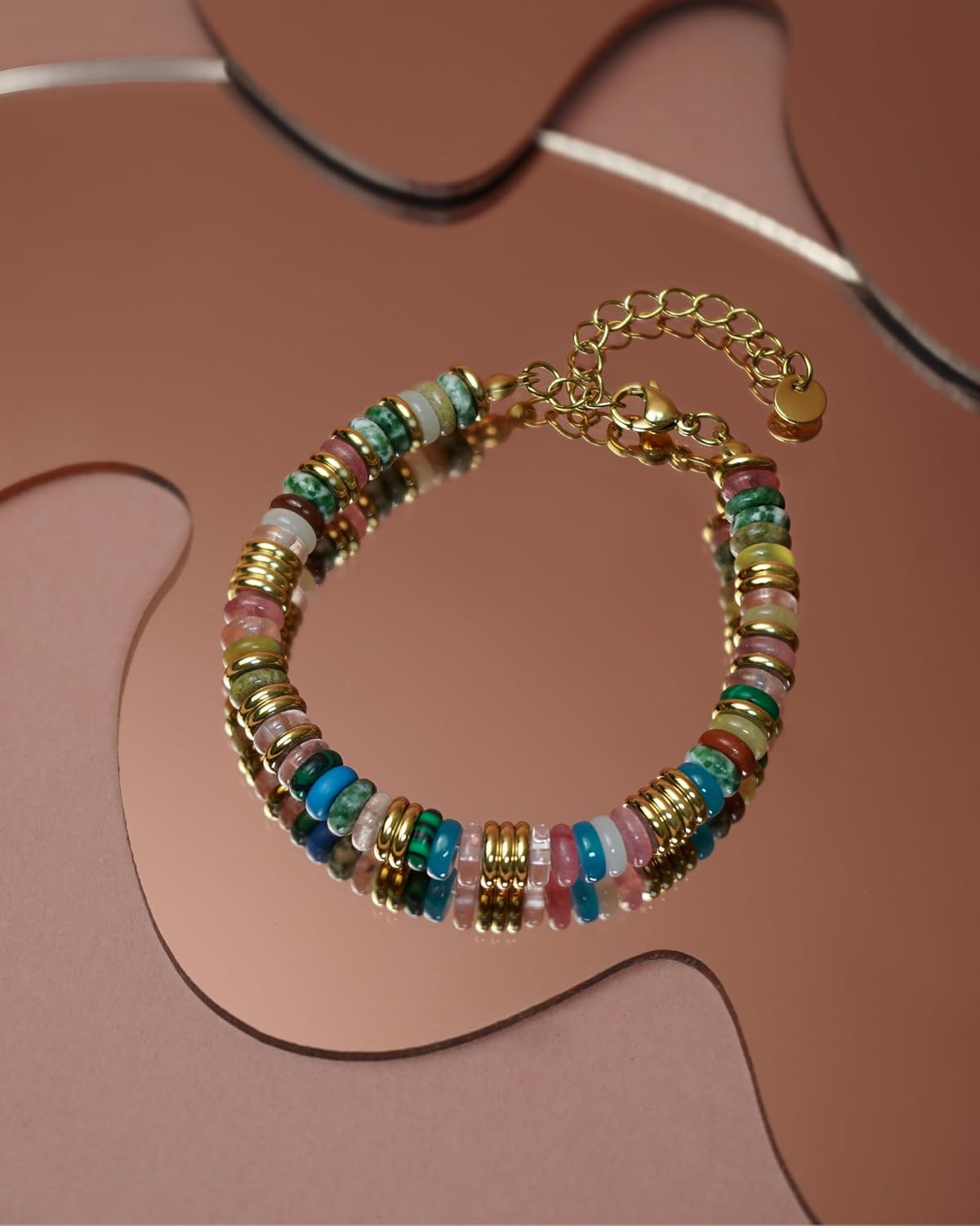 SNGIA Colorful 18K Gold Plated Bracelets for Women, Stack Bangle Beaded Stone Jewelry Accessories Set for Woman, Trendy Fashion Jewelry Gifts