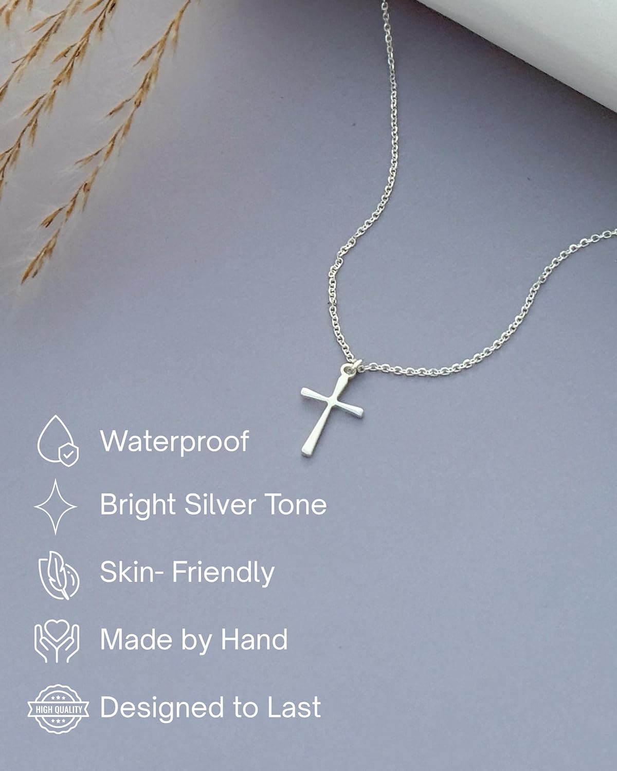 Annika Bella Cross Necklace for Women, 16-18 Inches Silver/Gold Chain, Women's Small Simple Cross Necklaces Religious Charm Jewelry, Faith Gift for Her