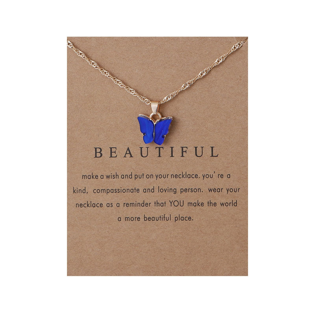 Caiyao Sweet Cute Colorful Butterfly Adjustable Clavicle Chain Lightweight Arcylic Insect Necklace with Message Card Friendship Good Luck Bohemian Jewelry for Women