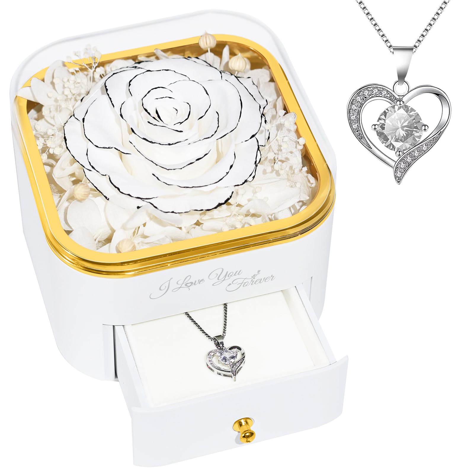 Beferr Birthday Gifts for Women Preserved Real Rose with Necklace Eternal Purple Roses Forever Flowers for Delivery Anniversary Mothers Day Flower Gifts for Mom Wife Grandma Daughter Her Girlfriend