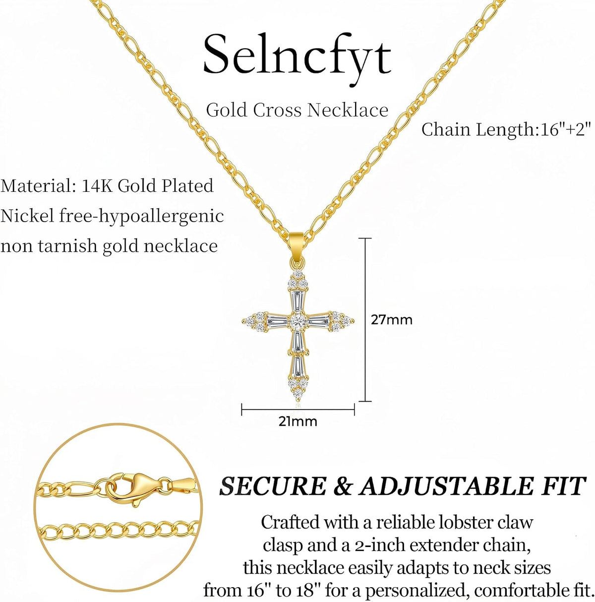 14K Gold Plated Cross Necklace for Women, Christian Jewelry | Hypoallergenic & Non-Tarnish Waterproof, Dainty Minimalist Everyday Wear, Baptism Confirmation Communion Faith Gift for Her
