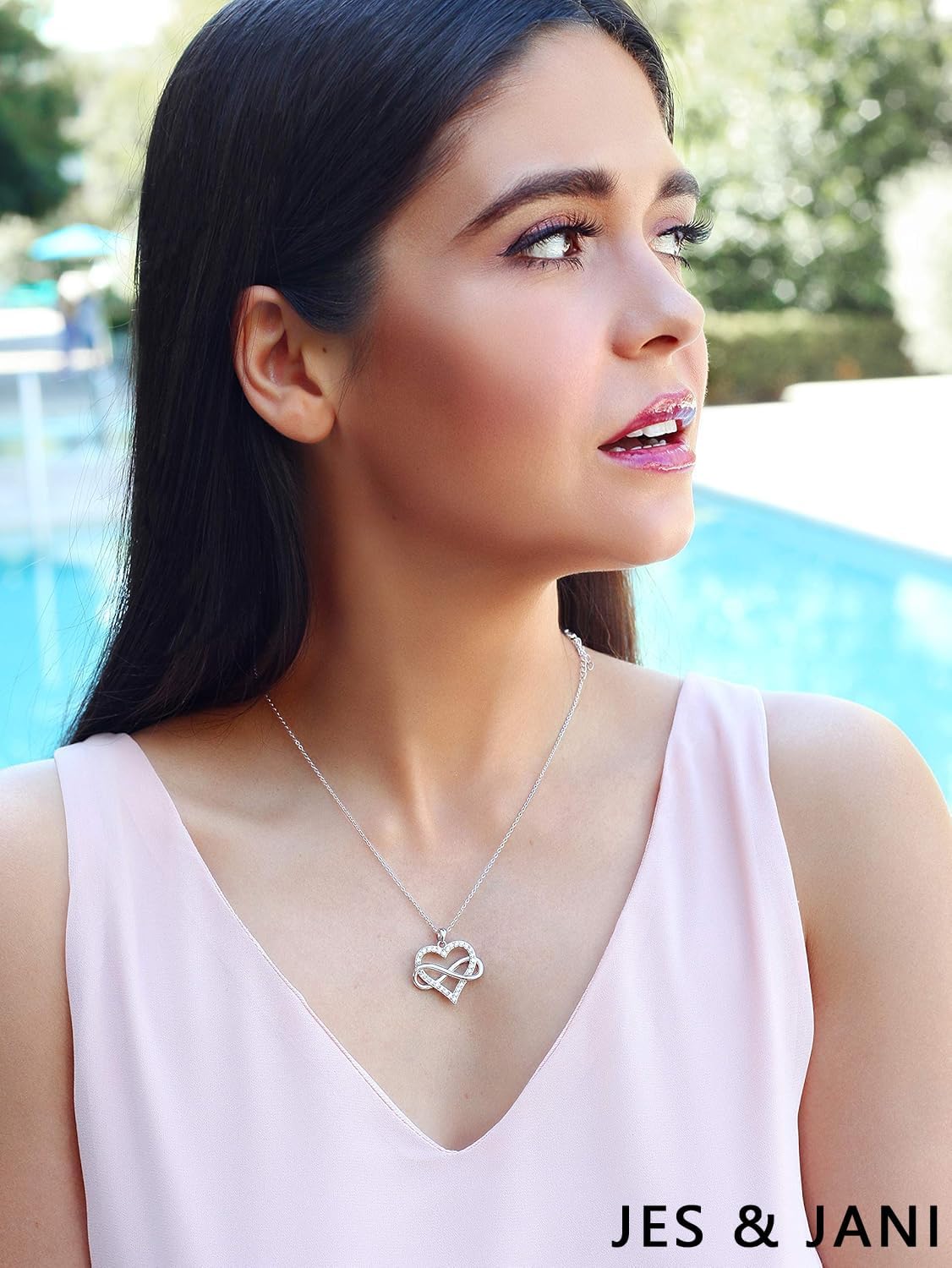 JES & JANI Infinity Heart Necklace for Women, Love Heart Pendant with Cubic Zirconia and Infinity Necklace, 925 Sterling Silver Heart Necklace for Girlfriend