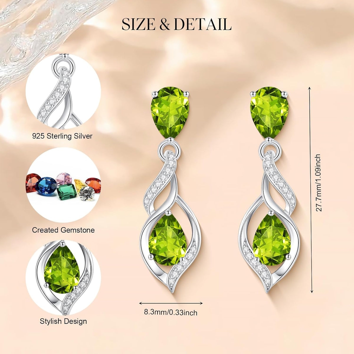 FANCIME Gift for Women Birthstone Earrings for Women Teardrop Cubic Zirconia Earrings S925 Sterling Silver infinity Love Birthday Gifts for Mom Women