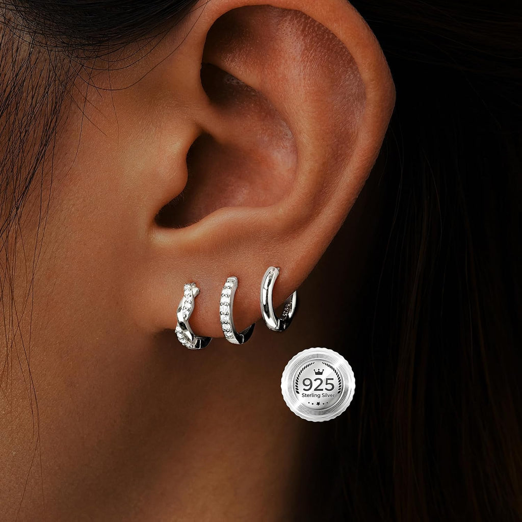 Inerney 14K Gold Plated Huggie Hoop Earrings for Women, Small Sterling Silver Earring Set Hypoallergenic Cartilage Helix Stacks, Mini Dainty Cute Trendy Birthstone Jewelry Gift for Multiple Piercings