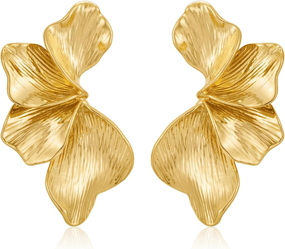 Chunky Gold Statement Earrings For Women Gold Plated Sectored Flower Leaf Shell Angel Wing Earrings Trendy Boho Jewelry For Women Large Stud Earrings Hypoallergenic Earrings Gold Jewelry Gift
