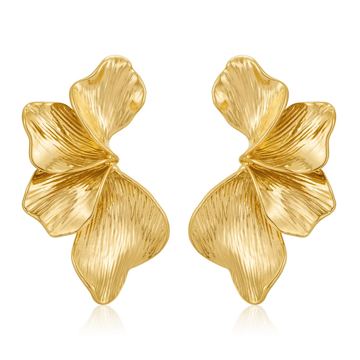 Chunky Gold Statement Earrings For Women Gold Plated Sectored Flower Leaf Shell Angel Wing Earrings Trendy Boho Jewelry For Women Large Stud Earrings Hypoallergenic Earrings Gold Jewelry Gift
