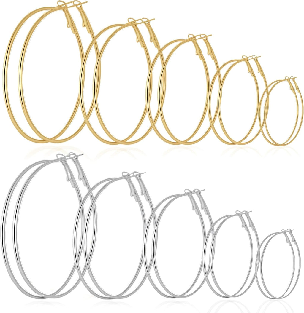 12 Pairs Gold Hoop Earrings Set for Women，Fashion Jewelry Gifts 40mm/50mm | Large/Big, Trendy, Pearl, Multiple Styles, lightweight, 14K Gold-plated, Hypoallergenic, Great for Party/Gathering/Work/Daily