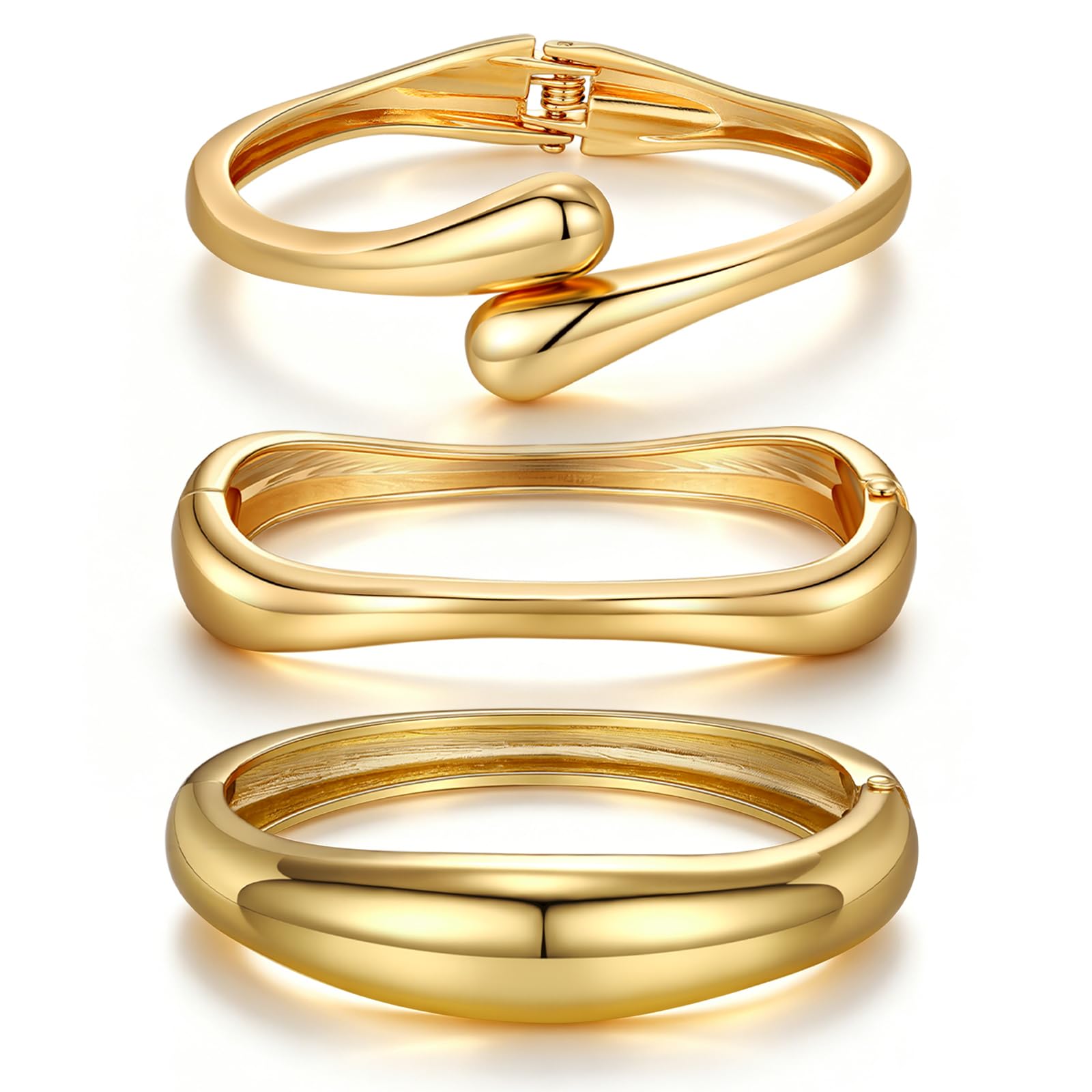 Chunky Gold Bangle Bracelets for Women Trendy 14K Gold Plated Cuff Bracelets Stack, Dainty Gold Bracelet Sets Non Tarnish Fashion Jewelry Gift