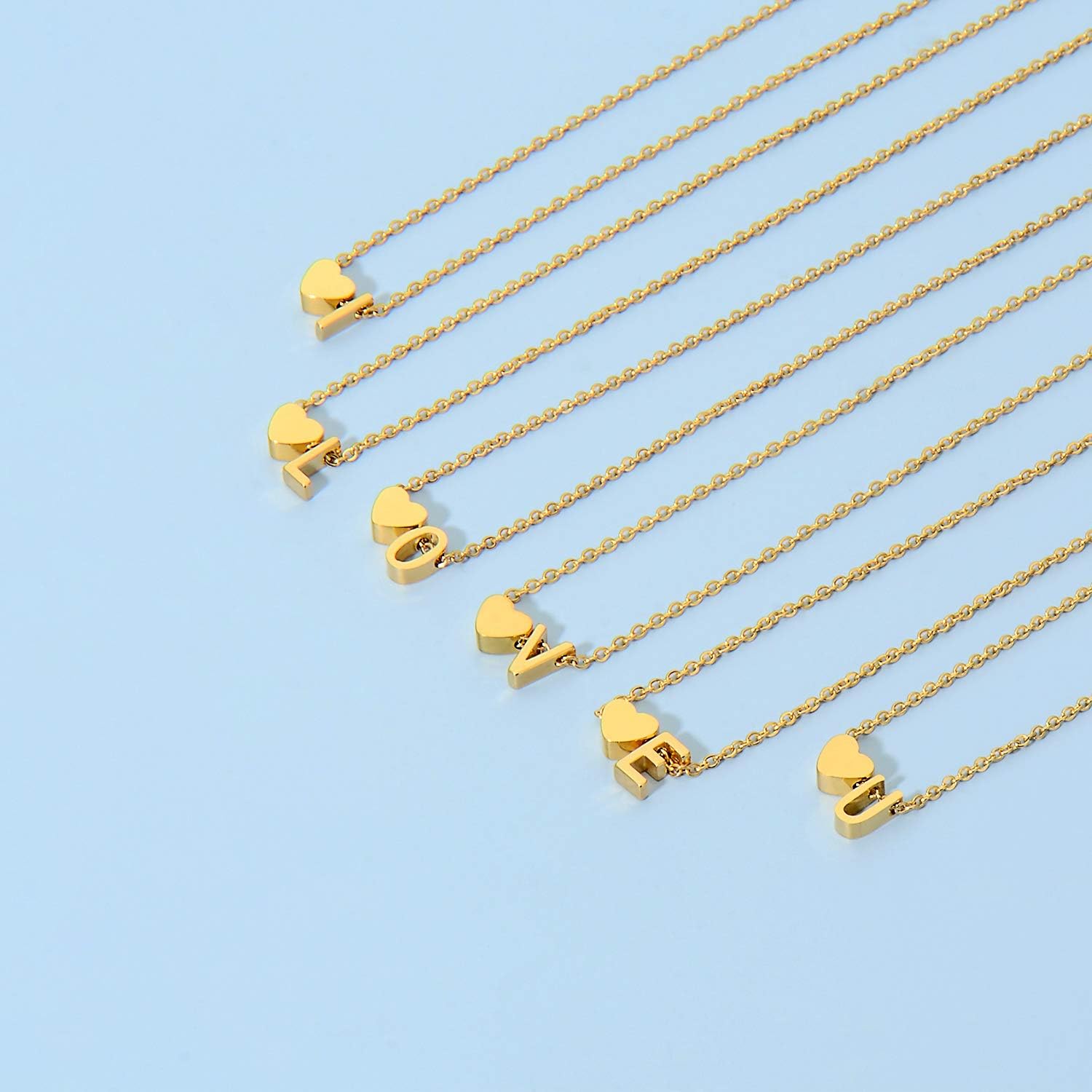 Glimmerst Initial Heart Necklace 18K Gold Plated Stainless Steel Tiny Heart Letter Necklace Personalized Monogram Name Necklace for Women