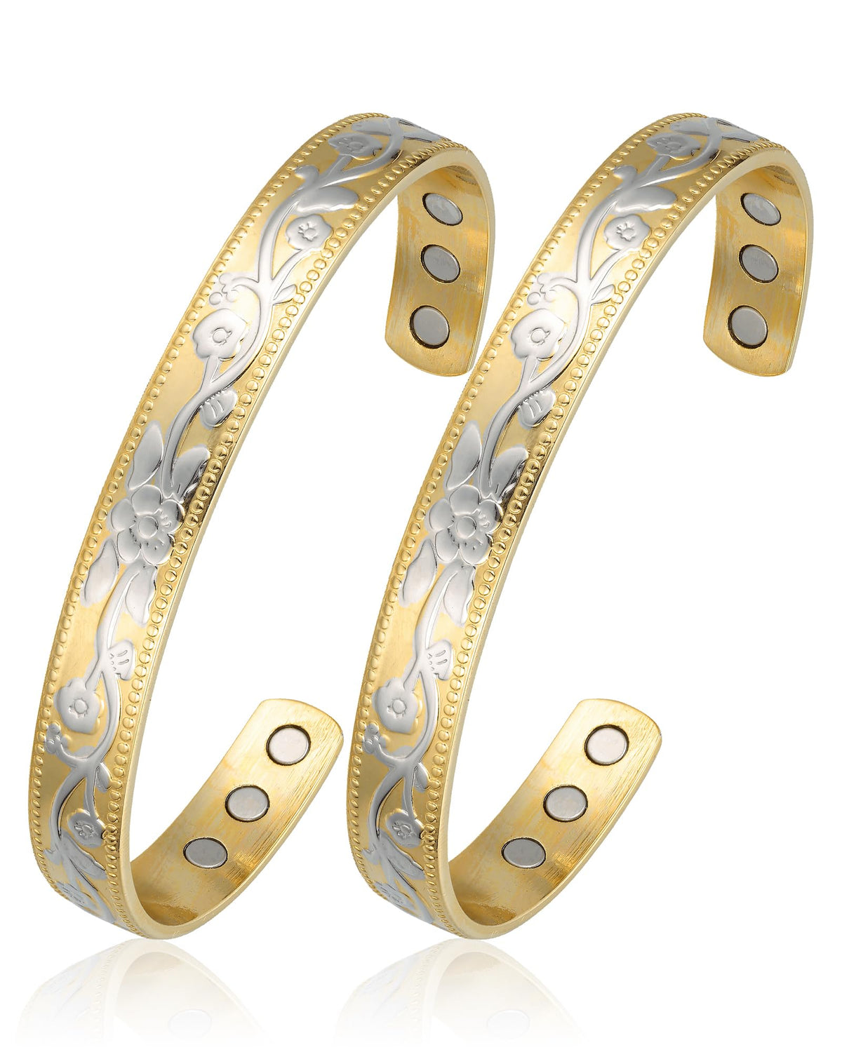 BioMag Copper Magnetic Bracelet Set for Women Men, Pure Copper Jewelry Gift | 99.99% Pure Copper Cuff Bangle Lymphatic Drainage Rings with 3500 Gauss Magnets, Adjustable & Flower Pattern, Multicolor