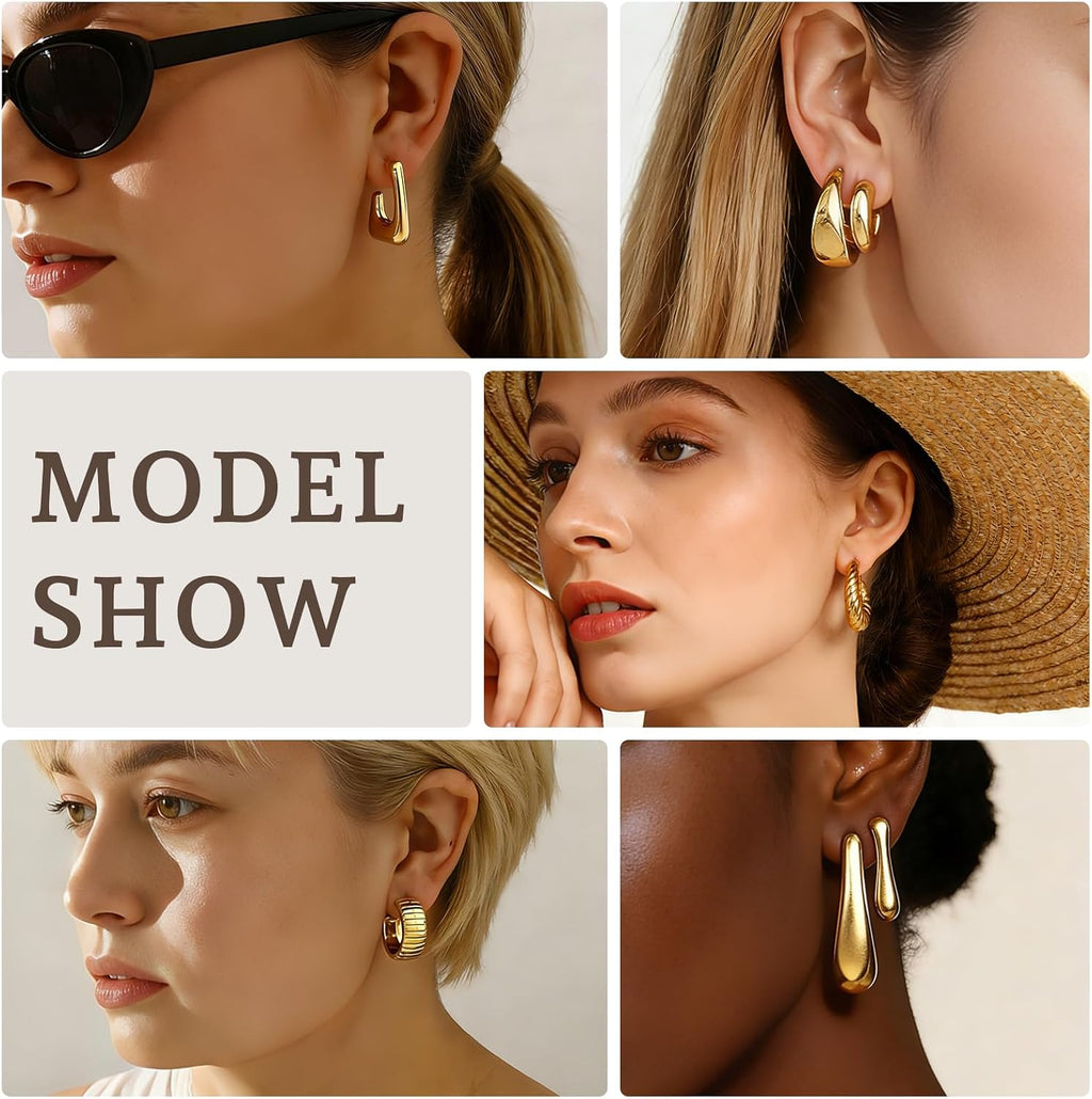 30 Pairs Chunky Gold Hoop Earrings for Women, Multipack Jewelry for Gift | Multiple Styles, Stack, lightweight, 14K Gold-plated, Hypoallergenic, Plastic Material, Great for Party/Gathering/Wedding