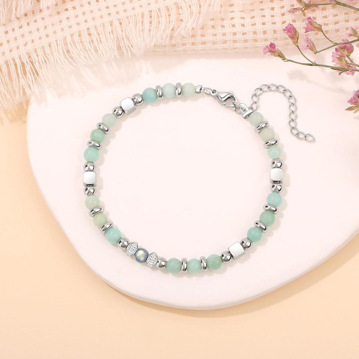 Gifts for Women Moonstone Bracelet, Amazonite Imperial Jasper Bracelets | Christmas Birthday Valentines Mothers Day Graduation Gifts Natural Stone Stainless Steel Beads Bracelets