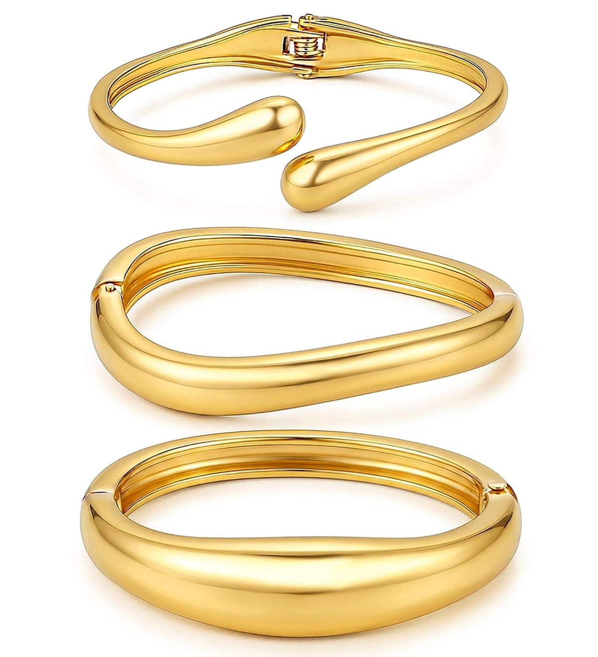 Chunky Gold Bangle Bracelets for Women, Dainty 14k Gold Plated Big Stackable Bangles Set, Trendy Statement Cuff Bracelet Stack Fashion Jewelry Gifts