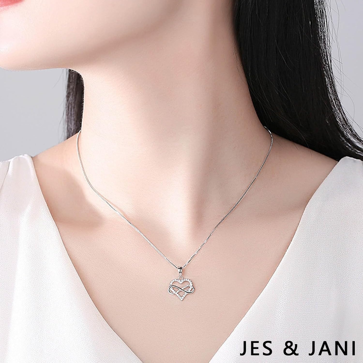 JES & JANI Infinity Heart Necklace for Women, Love Heart Pendant with Cubic Zirconia and Infinity Necklace, 925 Sterling Silver Heart Necklace for Girlfriend