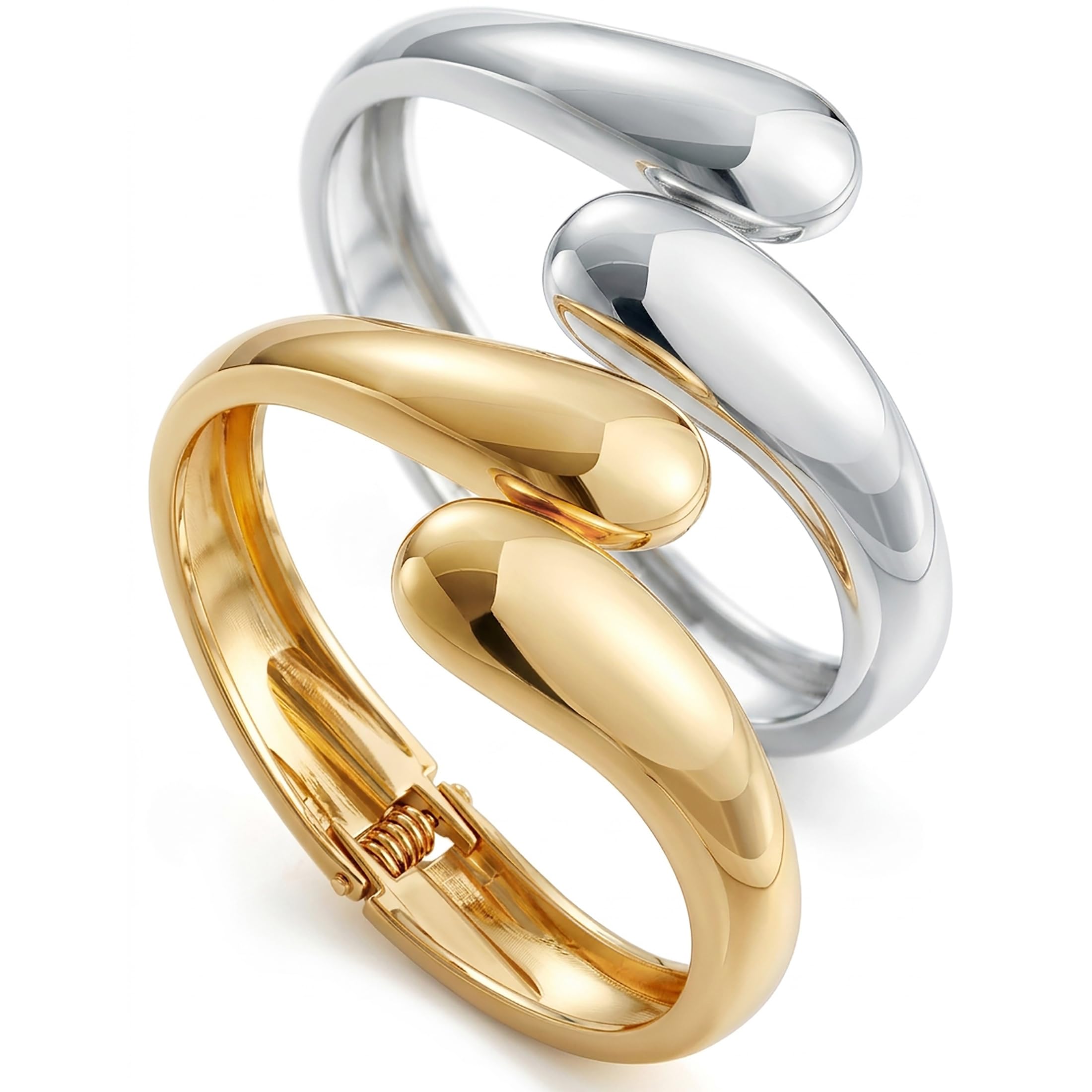 Chunky Gold Bangle Bracelets for Women, Dainty 14k Gold Plated Big Stackable Bangles Set, Trendy Statement Cuff Bracelet Stack Fashion Jewelry Gifts