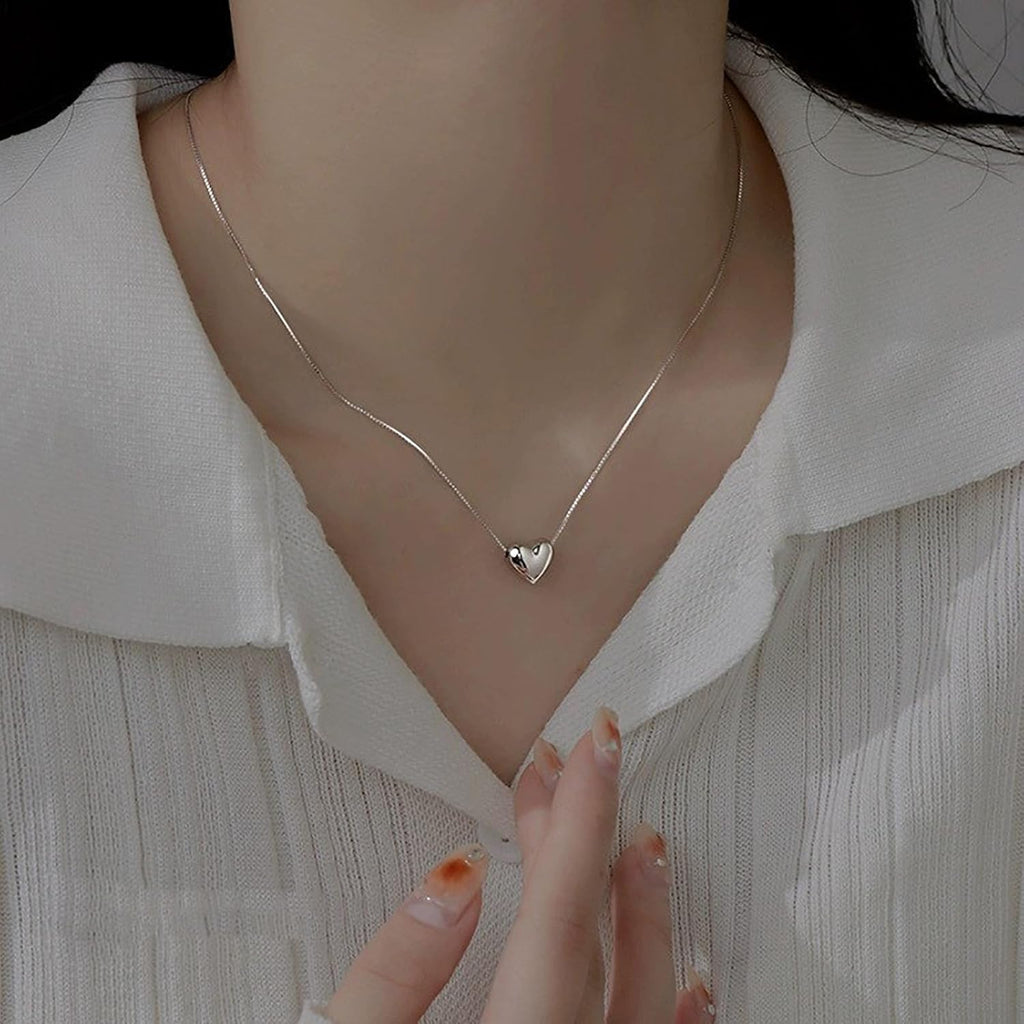 Silver Heart Pendant Necklace for Women Dainty Minimalist Jewelry