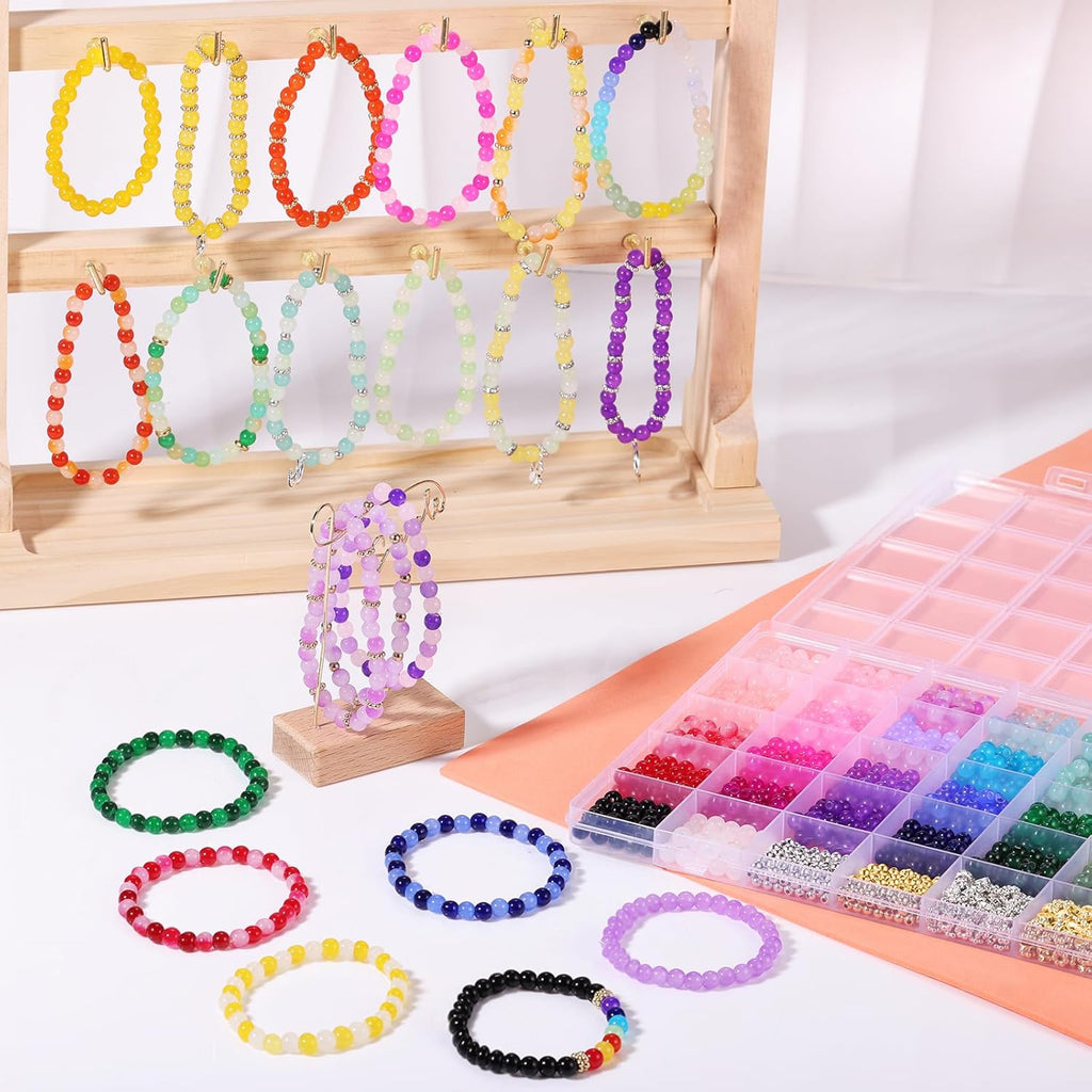 Funtopia 1368pcs 6mm Glass Beads for Bracelets Jewelry Making Supplies | 34 Colors Crystal Round Glass Beads for DIY Earrings Necklace Crafts with Spacer Beads and Charms, Solid and Gradient Colors