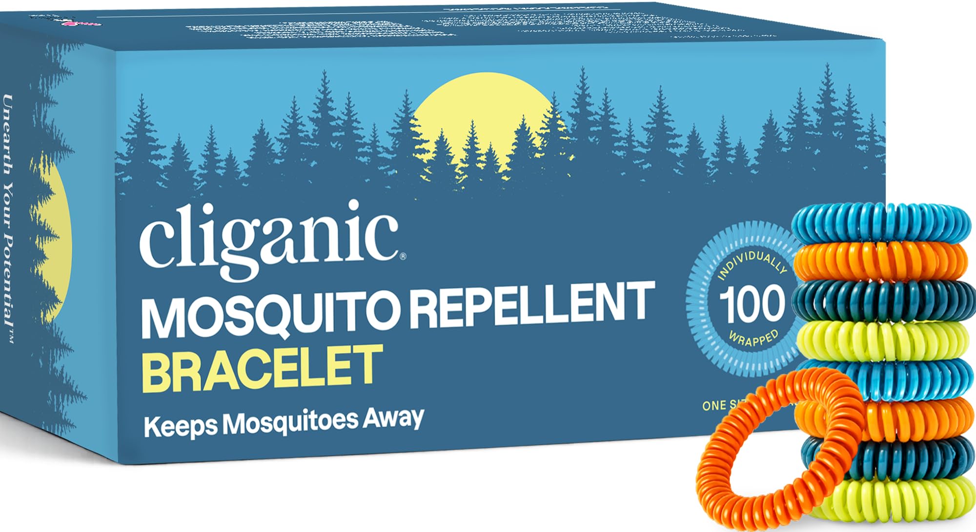 Cliganic Mosquito Repellent Microfiber Bracelets (20 Pack) - for Adults and Kids, DEET Free Wristbands
